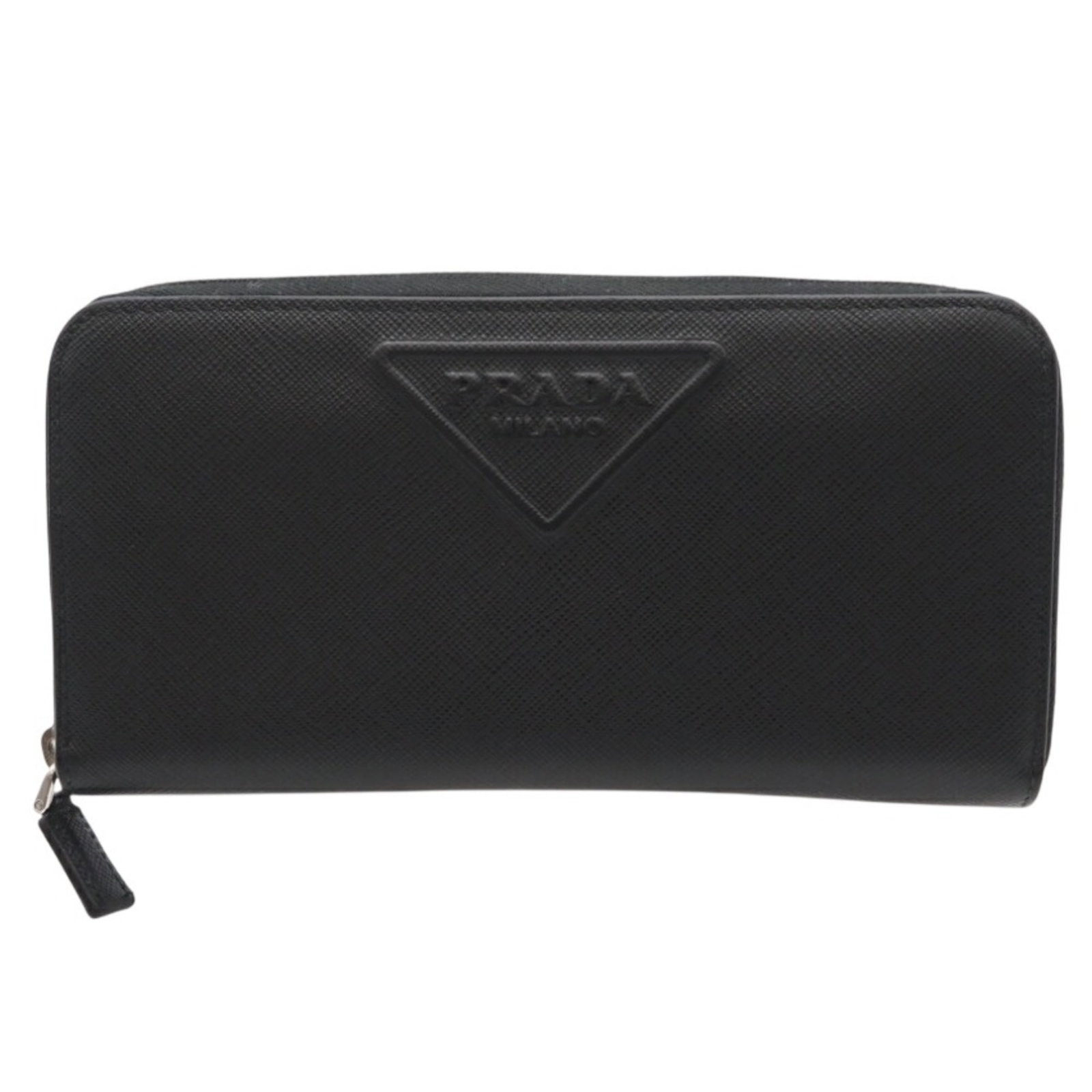 Saffiano Leather Wallet Bi Fold Prada: Saffiano Leather Wallet Bi Fold Prada Saffiano leather wallet from Prada, featuring a long bi-fold design with a zipper closure. Made from high-quality Saffiano leather, this wallet measures 10.5cm x