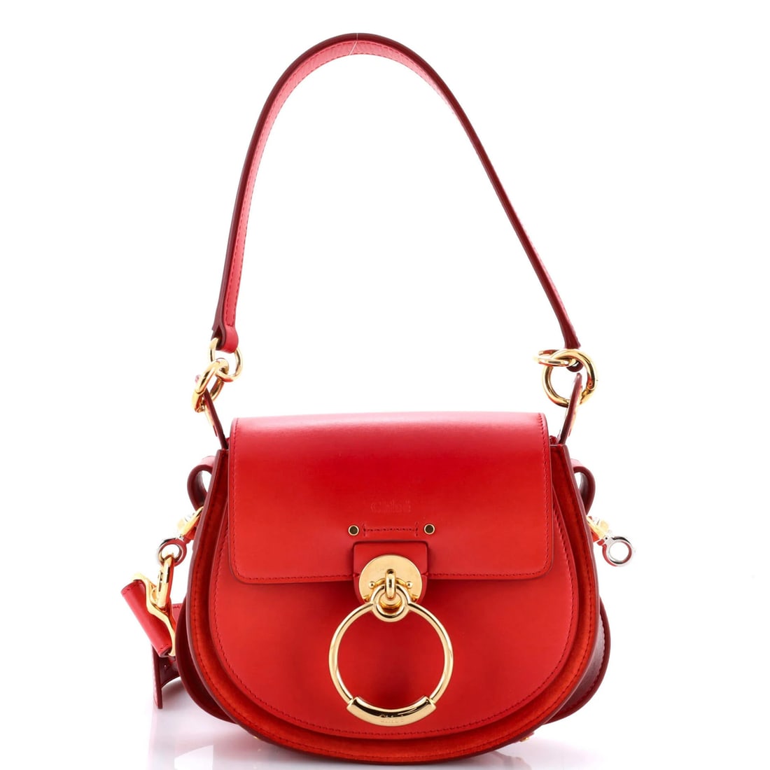Chloe Tess Bag Leather Small: Chloe Tess Bag Leather Small Small Chloe Tess Bag Leather in Red. This leather shoulder bag features a classic design with a gold-tone hardware and neutral interior. With minor scuffs and creases,
