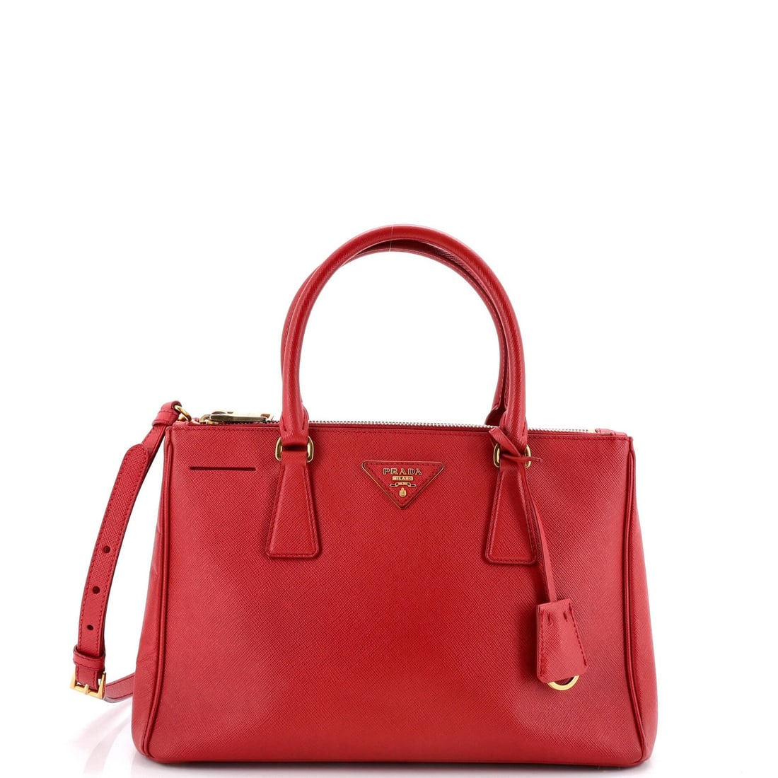 Galleria Double Tote Leather Medium Saffiano Prada: Galleria Double Tote Leather Medium Saffiano Prada The Prada Galleria Double Tote in Red features Saffiano leather, a durable and long-lasting material, and a classic design with a double zip