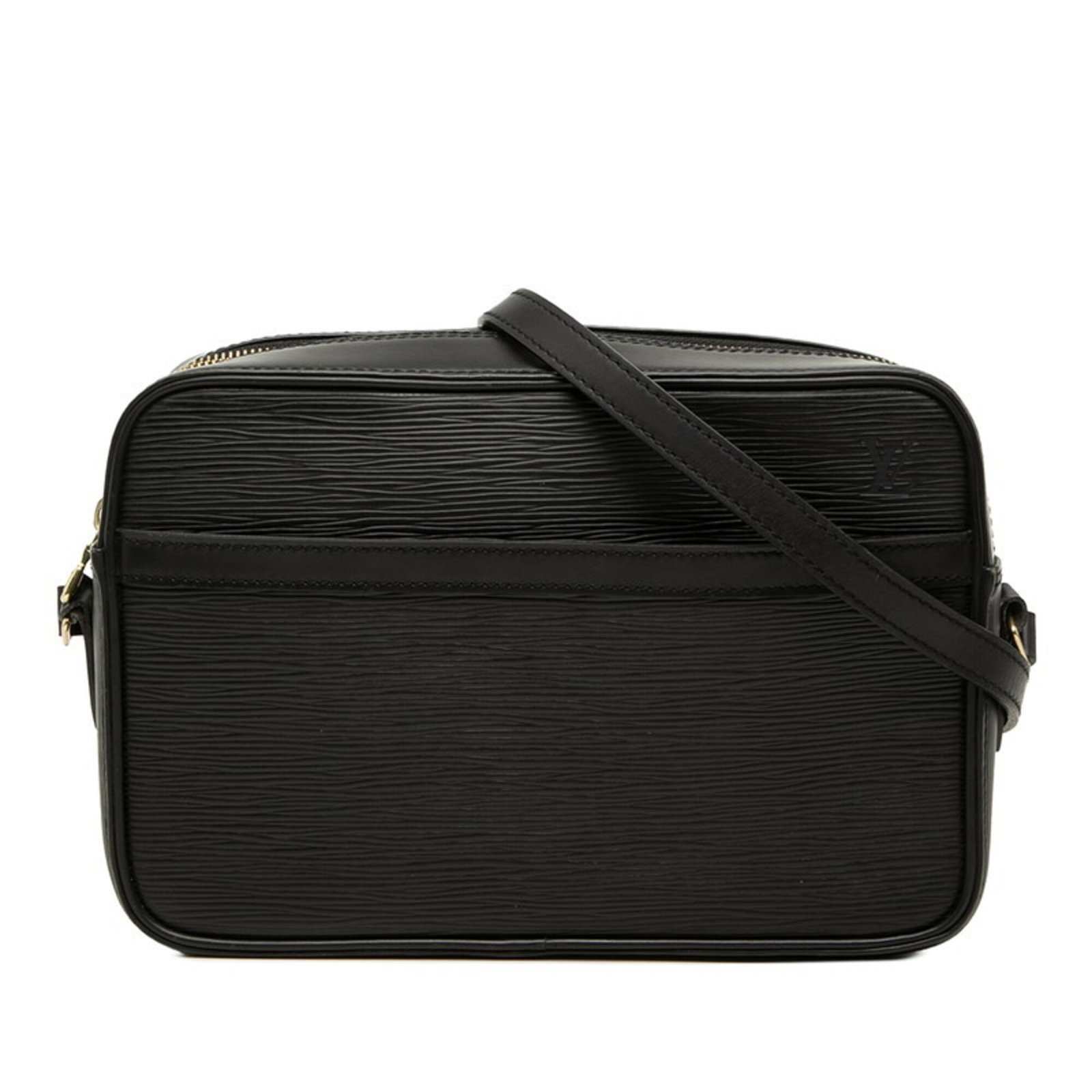 Shoulder Bag Leather Louis Vuitton: Shoulder Bag Leather Louis Vuitton Black, Noir leather shoulder bag from Louis Vuitton's Epi line, featuring a zipper closure and adjustable strap drop of 50cm. Measuring 17cm x 26.5cm x 7.5cm, this