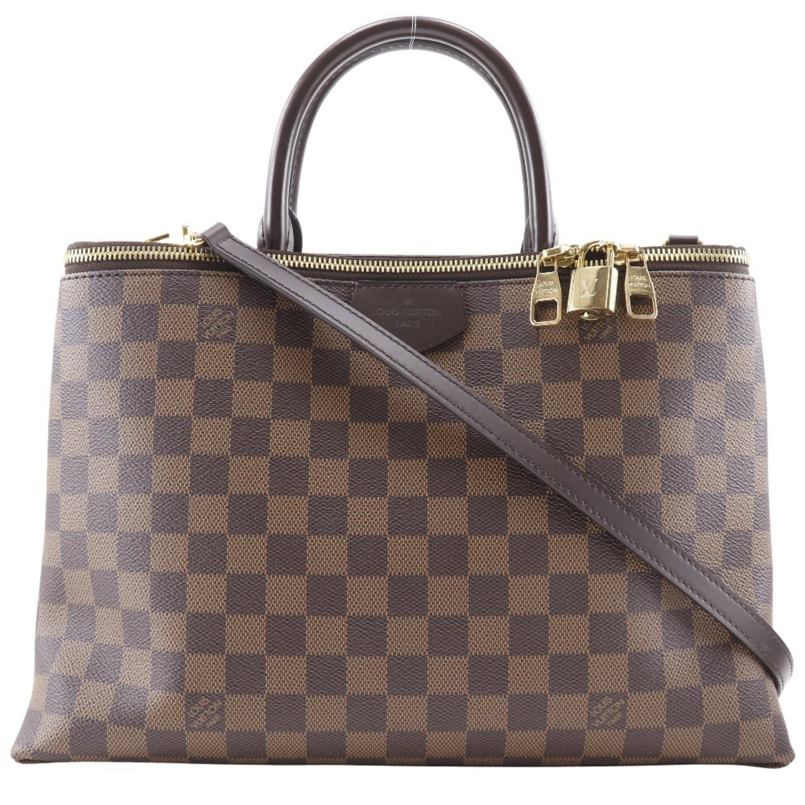 Damier Canvas Handbag Louis Vuitton: Damier Canvas Handbag Louis Vuitton Damier Canvas Handbag Louis Vuitton - A classic design in brown Damier canvas, this iconic handbag features a clochette, dust bag, key, padlock, and shoulder strap