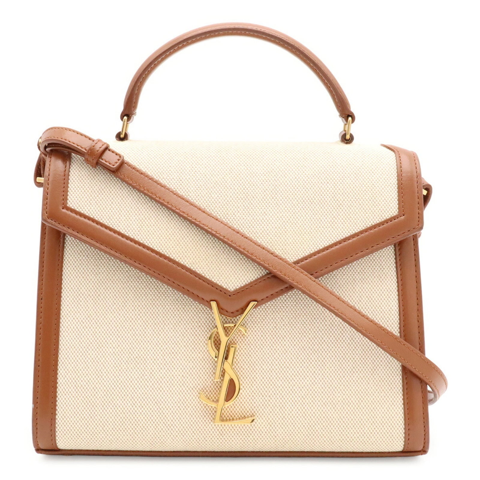 Saint Laurent Yves Handbag Canvas: Saint Laurent Yves Handbag Canvas Canvas handbag from Yves Saint Laurent, made in Italy, features a brown color and dimensions of 19.5cm x 24.5cm x 12cm. The bag's canvas material provides a unique