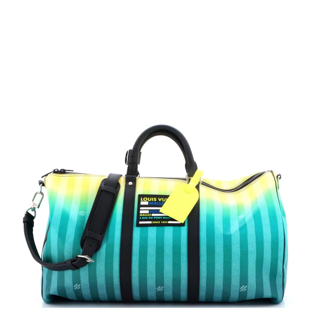 Vuitton Limited Edition Keepall Bag Stripes Damier Gradient 50 Louis: Vuitton Limited Edition Keepall Bag Stripes Damier Gradient 50 Louis The Louis Vuitton Limited Edition Keepall Bag Stripes Damier Gradient 50 is a stunning example of the iconic brand's