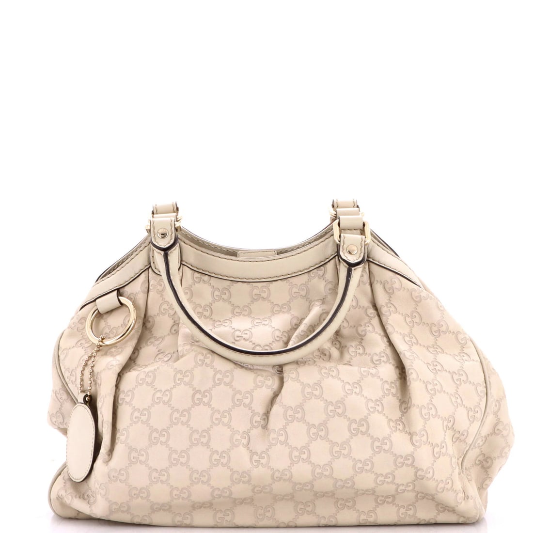 Gucci Sukey Tote Guccissima Leather Medium: Gucci Sukey Tote Guccissima Leather Medium White Gucci Sukey Tote Guccissima Leather Medium features a medium size with a 6" handle drop, 11" height, 13" width, and 4" depth. The exterior is made of