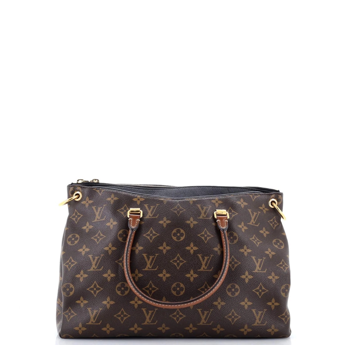 Tote Monogram Canvas with Leather Louis Vuitton: Tote Monogram Canvas with Leather Louis Vuitton Tote Monogram Canvas with Leather Louis Vuitton features a classic Pallas design with a brown canvas exterior and leather accents. The bag boasts a