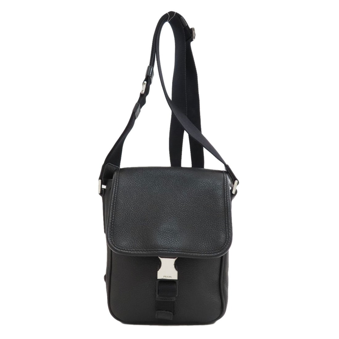 Hardware Calf Prada Logo Bag Shoulder: Hardware Calf Prada Logo Bag Shoulder Black calf leather PRADA logo shoulder bag with a sleek design and classic style. The bag's exterior features a simple yet elegant black color with a calf