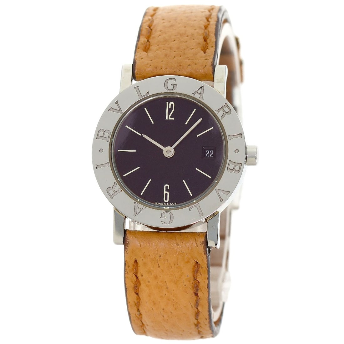 Bvlgari Watches Bb26Sld Stainless Steel Leather: Bvlgari Watches Bb26Sld Stainless Steel Leather Stainless steel and silver leather come together in this sleek Bvlgari watch, featuring an analog display and quartz movement. The 26mm case size and