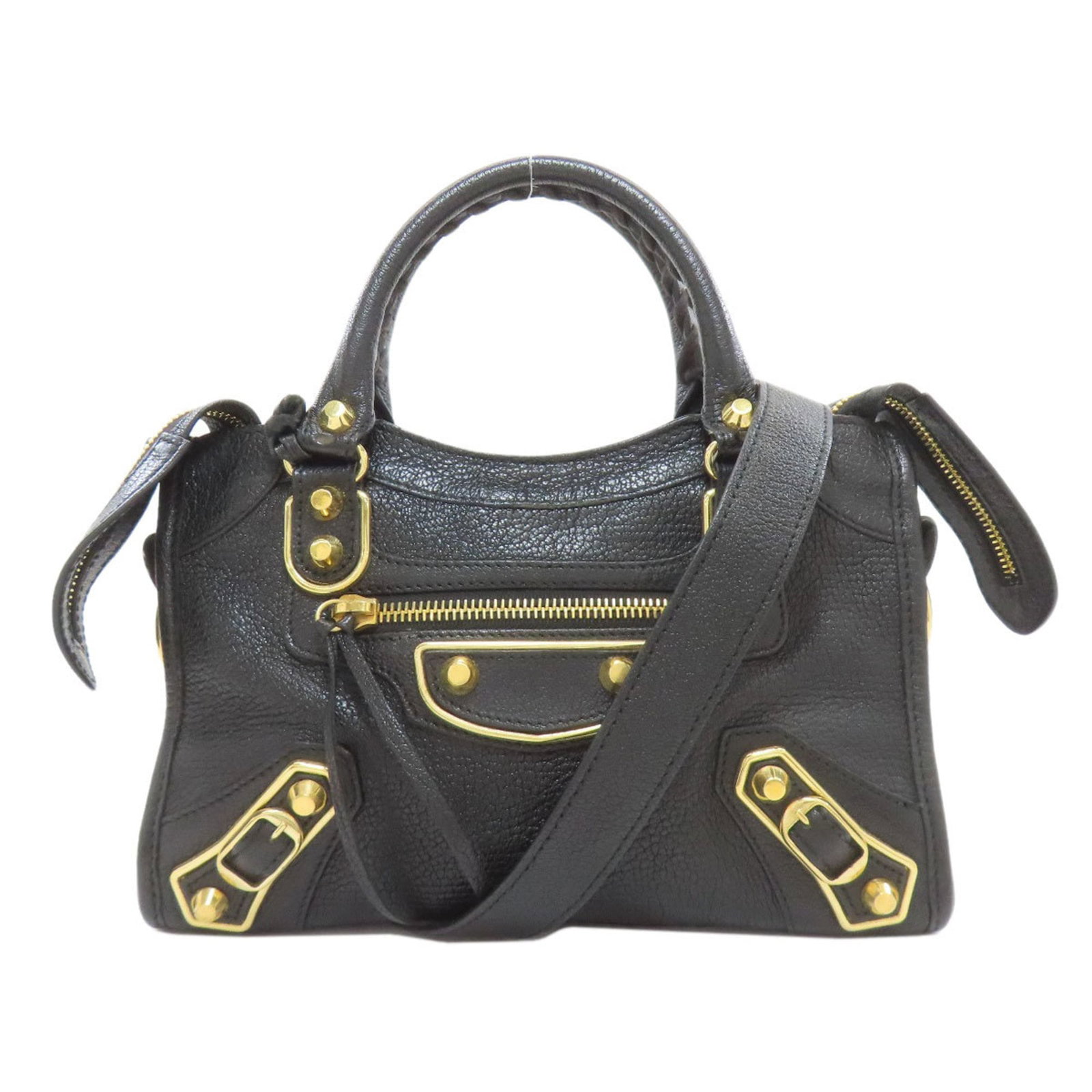 Handbag Leather Balenciaga: Handbag Leather Balenciaga Classic black Balenciaga handbag with a timeless design, crafted from high-quality calfskin leather and featuring a sturdy zipper closure. Measuring 16cm x 23.5cm x 8cm,
