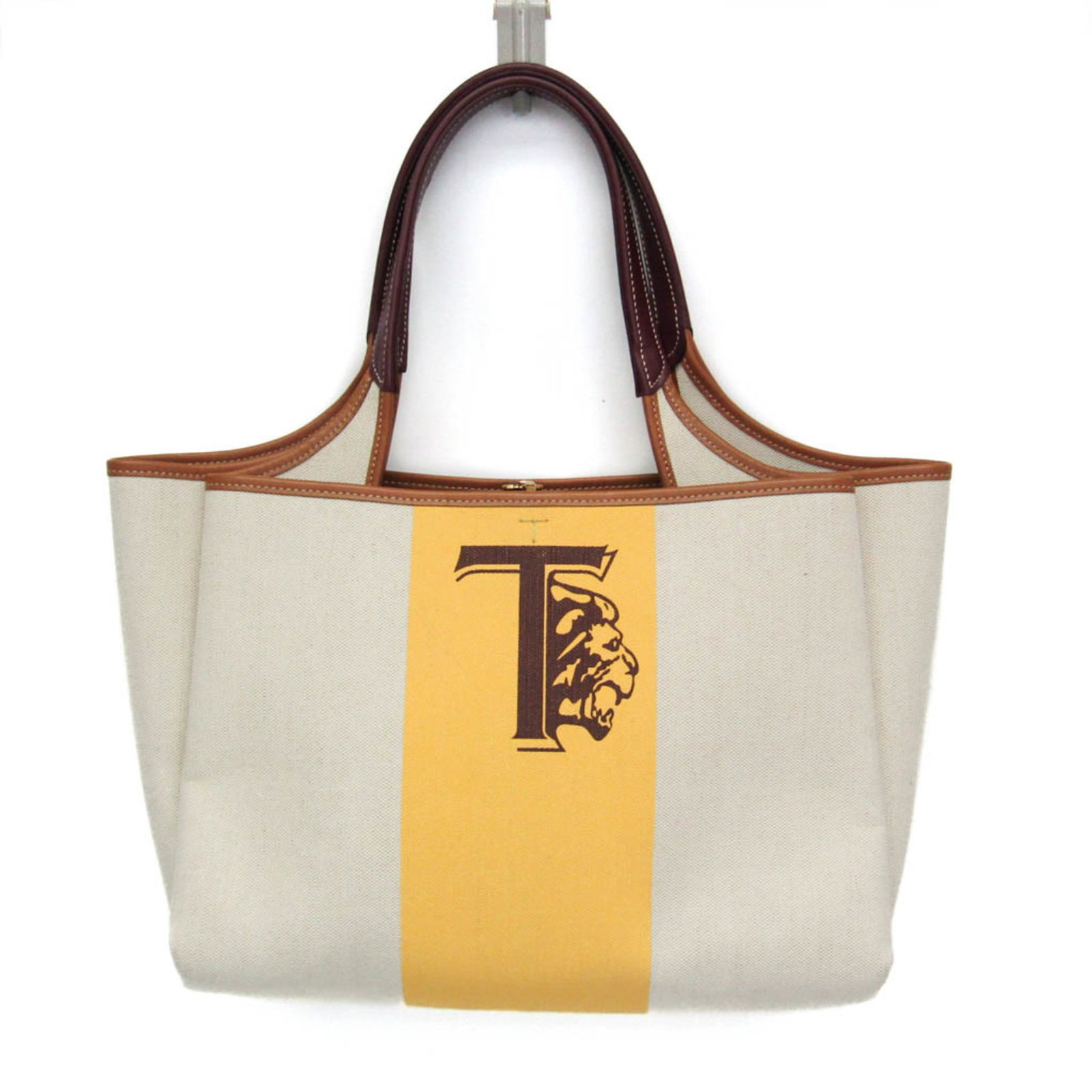 Canvas Leather Tote Bag Tod's: Canvas Leather Tote Bag Tod's Canvas Leather Tote Bag from Tod's, featuring a light beige and yellow color combination, a zipper inner pocket, and a sturdy canvas and leather construction. The bag mea