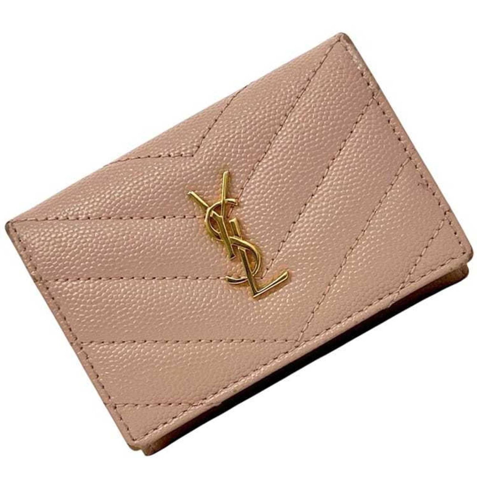 Saint Laurent Wallet (Tri-Fold) Leather: Saint Laurent Wallet (Tri-Fold) Leather The Saint Laurent tri-fold leather wallet features a striking pink color and a sleek, compact design. Made from high-quality leather, this wallet measures 7cm