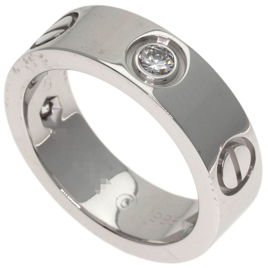 Diamond K18 White Gold Half Love Ring Cartier #47: Diamond K18 White Gold Half Love Ring Cartier #47 K18 White Gold Half Love Ring from Cartier bears a signature. This silver metal ring features a diamond main stone and is made of 14k gold, measuring