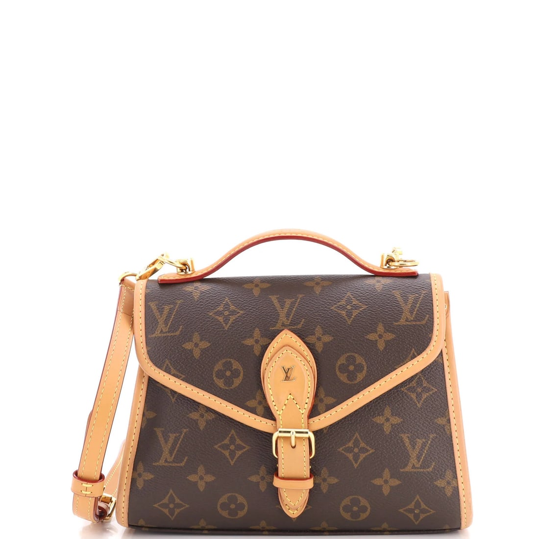Monogram Canvas Louis Vuitton Handbag Ivy: Monogram Canvas Louis Vuitton Handbag Ivy Canvas Coated Louis Vuitton Handbag Ivy with Brown Exterior and Black Interior, featuring a classic top handle design and gold hardware. The bag bears minor