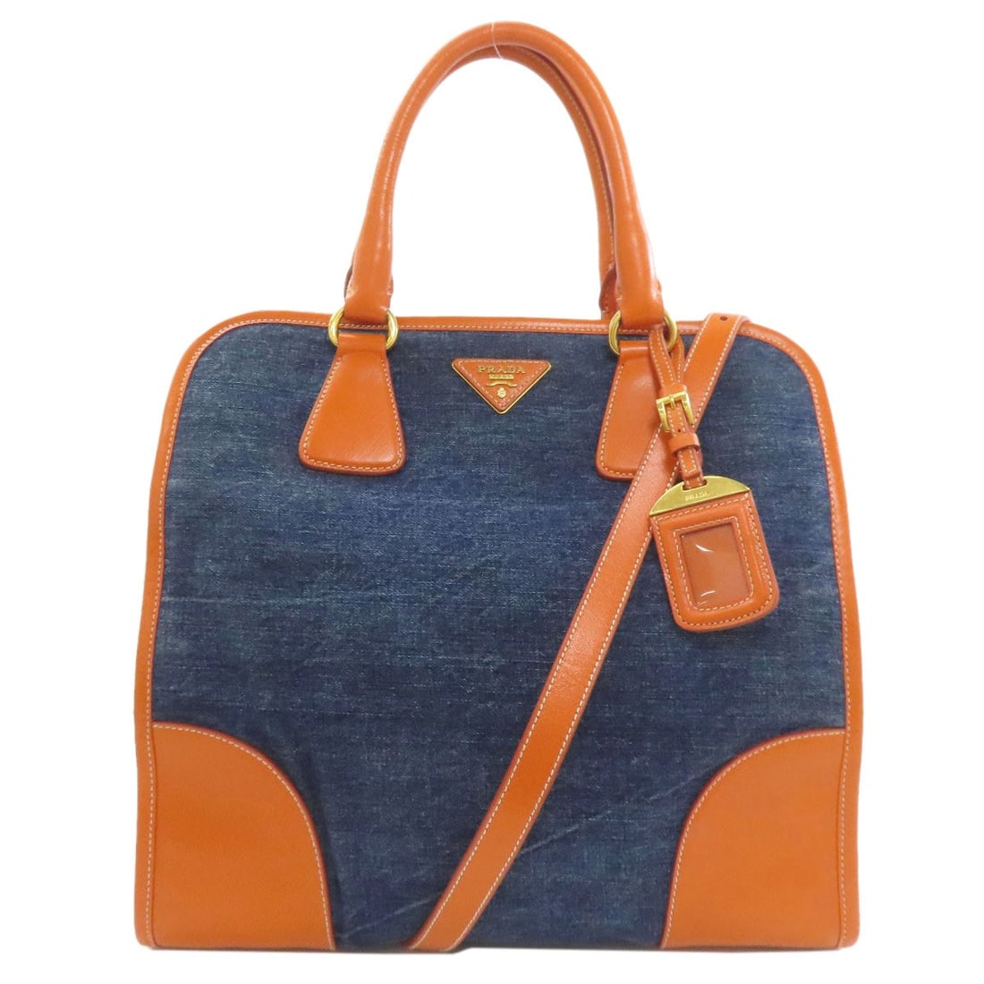 Handbag Canvas Leather 2Way Bn2254 Prada: Handbag Canvas Leather 2Way Bn2254 Prada Canvas and leather come together in this blue PRADA handbag, featuring a unique 2-way design. The exterior is made of canvas, while the interior is likely leat