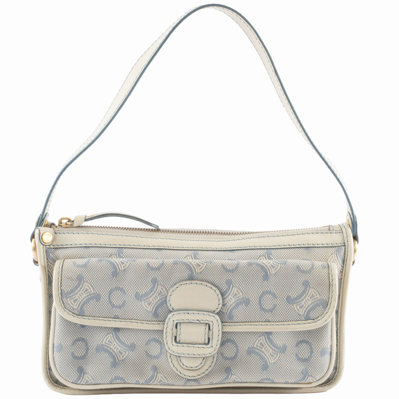 Canvas Leather Celine Bag Shoulder: Canvas Leather Celine Bag Shoulder Canvas Leather Celine Bag Shoulder - A stylish and versatile shoulder bag made from canvas and leather, featuring a blue and white color combination and a zipper