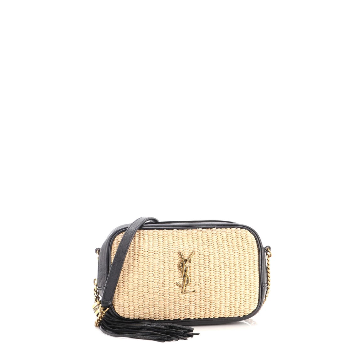 Lou Saint Raffia Woven Mini Camera Bag: Lou Saint Raffia Woven Mini Camera Bag Raffia woven mini camera bag with a neutral exterior and leather interior, featuring gold hardware and a cross body design. The bag bears a signature and has a