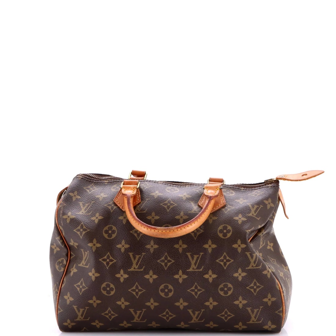 Monogram Canvas Louis Vuitton Speedy Handbag: Monogram Canvas Louis Vuitton Speedy Handbag Brown Monogram Canvas Louis Vuitton Speedy Handbag with heavy edge wear, scuffs, and minor cracking. This 30cm Speedy Handbag features a canvas-coated