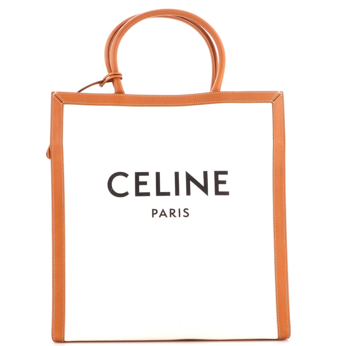 Canvas tote Large with Celine Leather Vertical Cabas: Canvas tote Large with Celine Leather Vertical Cabas Large Celine Leather Vertical Cabas Tote in Brown Canvas. This spacious tote features a sturdy canvas exterior with a sleek vertical cabas design,