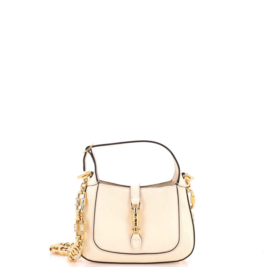 Patent mini hobo chain Gucci 1961 Jackie: Patent mini hobo chain Gucci 1961 Jackie Patent mini hobo chain Gucci 1961 Jackie is a miniature version of the iconic Jackie handbag, featuring patent leather exterior and a chain strap. With its cla