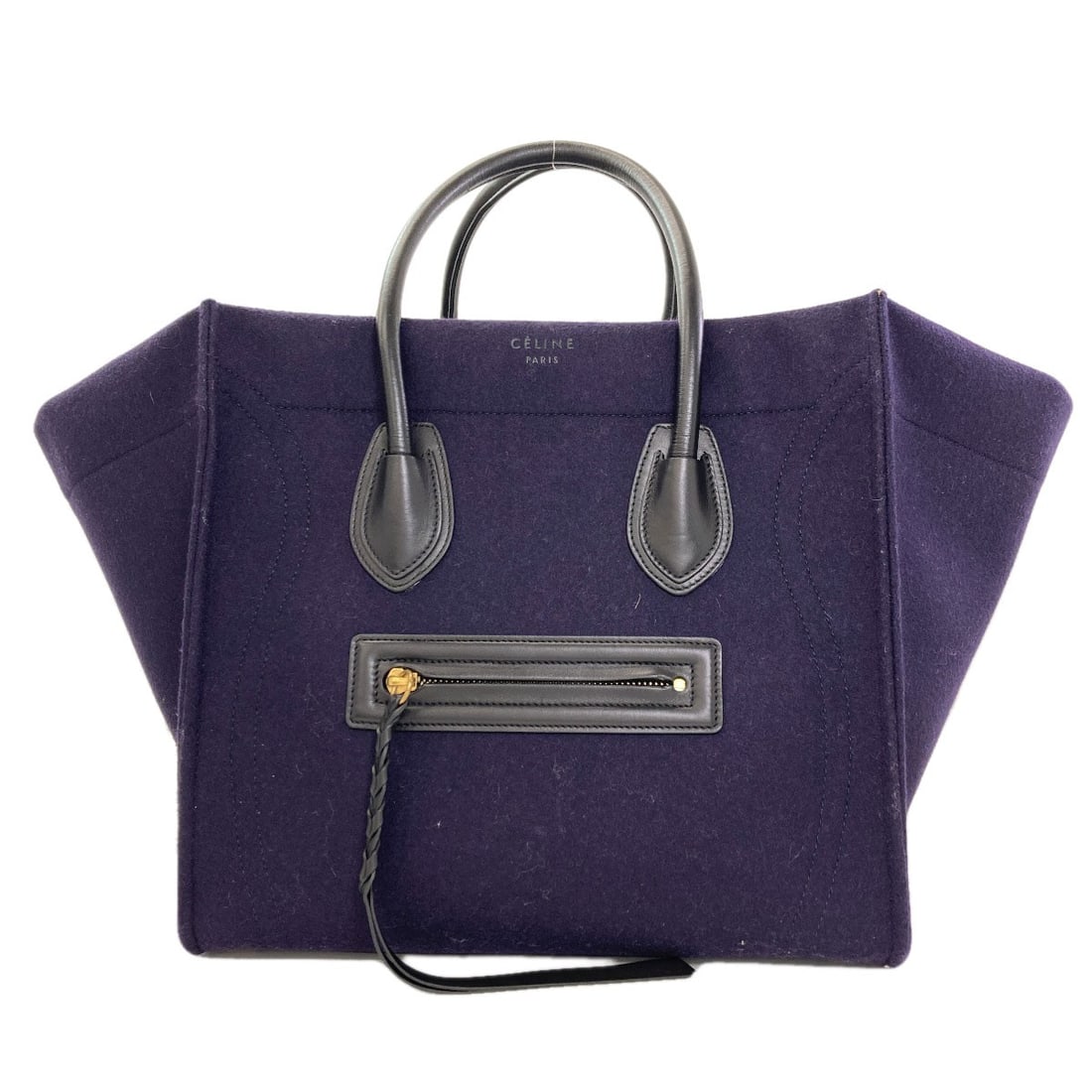 Felt Leather Celine Tote Bag Luggage Phantom: Felt Leather Celine Tote Bag Luggage Phantom Navy Felt Leather Celine Tote Bag with a sophisticated, modern design. This tote bag features a high-quality felt exterior in a classic navy color, making