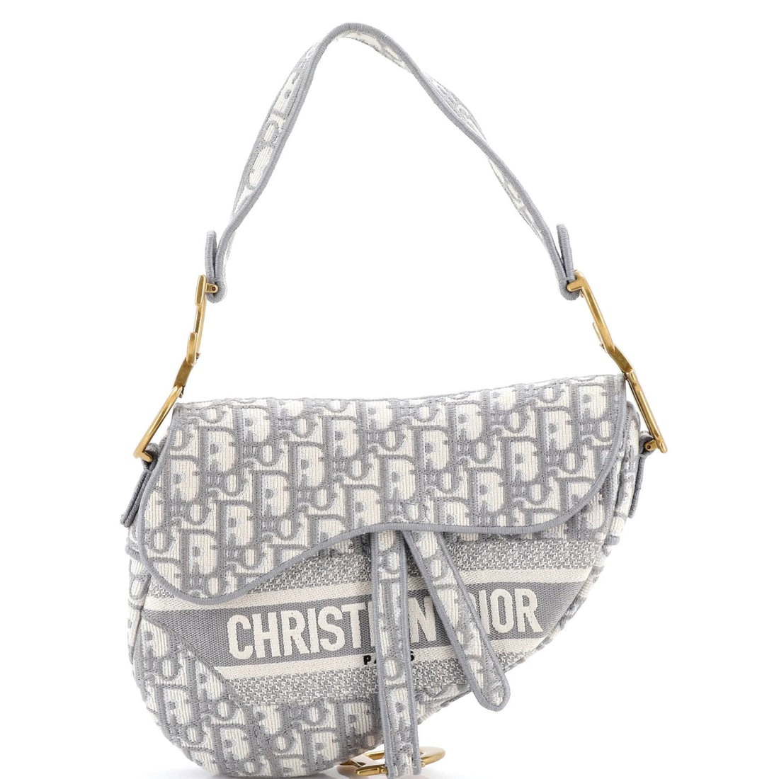 Dior Logo Saddle Handbag Medium Christian Canvas Oblique Embroidered: Dior Logo Saddle Handbag Medium Christian Canvas Oblique Embroidered The Dior Saddle Handbag Medium features a timeless design with a medium canvas oblique embroidered exterior in a classic gray color