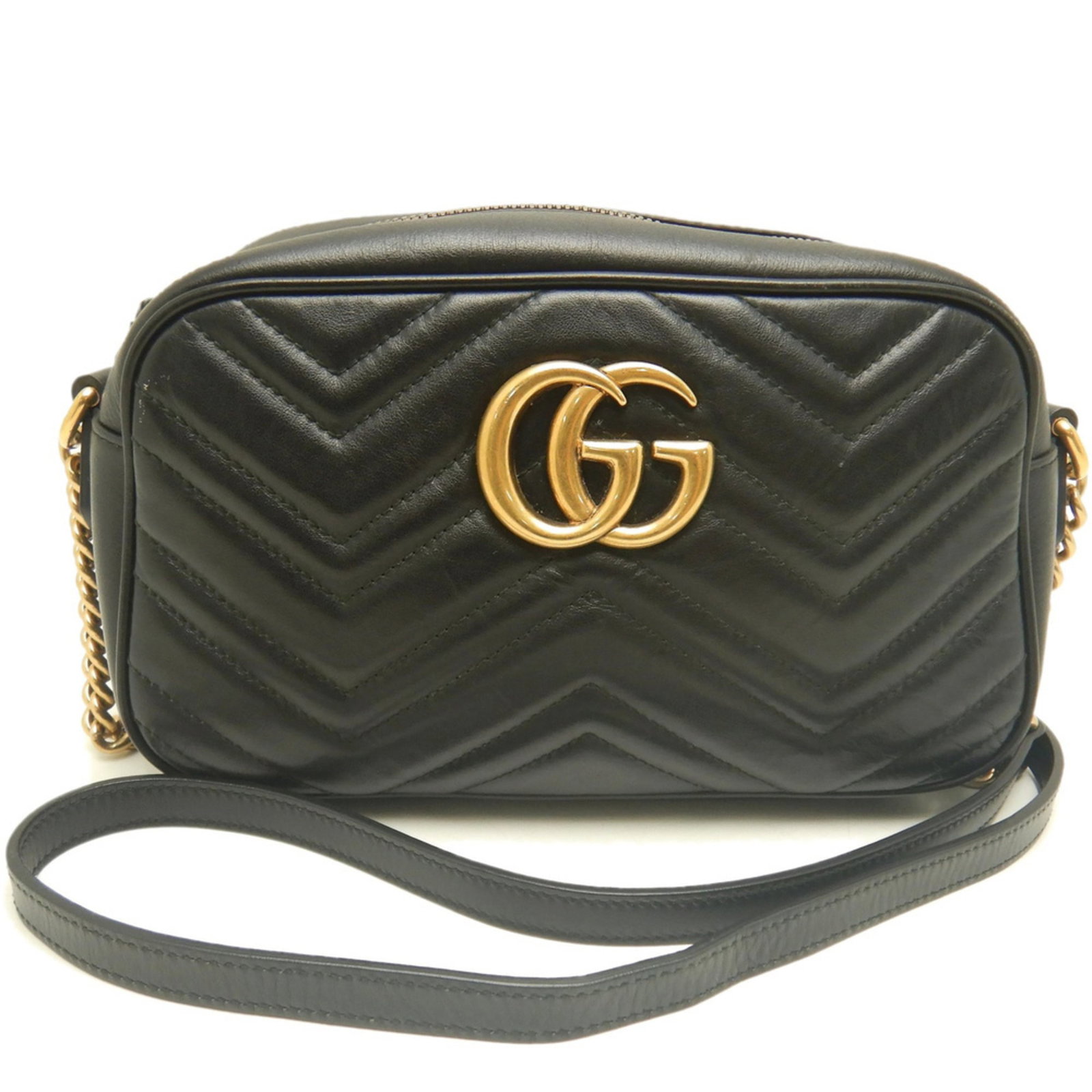 Shoulder Bag Leather: Shoulder Bag Leather Black leather shoulder bag with gold hardware, featuring a zipper closure and adjustable strap length. Measures 15cm x 24cm x 8cm, suitable for everyday use. Item Specifics: Brand