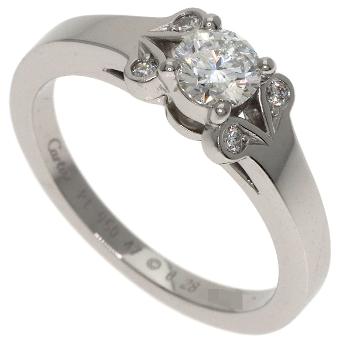 Cartier Ballerina Diamond #47 Ring Platinum Pt950: Cartier Ballerina Diamond #47 Ring Platinum Pt950 The Cartier Ballerina Diamond #47 Ring Platinum Pt950 boasts a striking silver-toned platinum setting, adorned with a D-color diamond weighing 0.28ct,