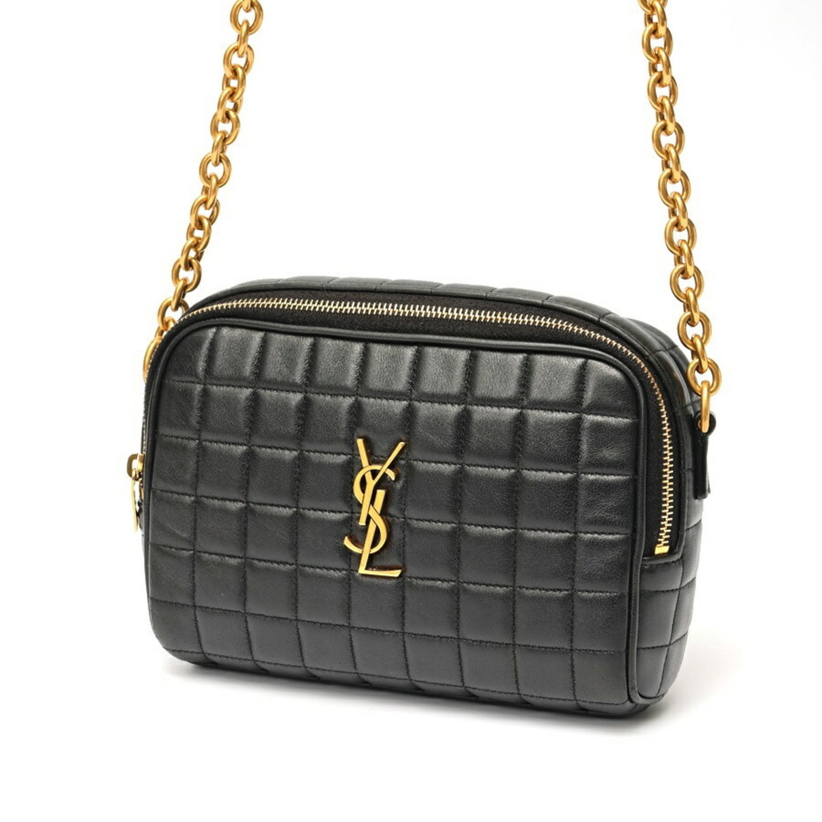 Laurent Saint Bag Leather Shoulder: Laurent Saint Bag Leather Shoulder Black leather shoulder bag from Saint Laurent, measuring 13cm x 18cm x 5cm. This classic design showcases the brand's signature style with its sleek lines and