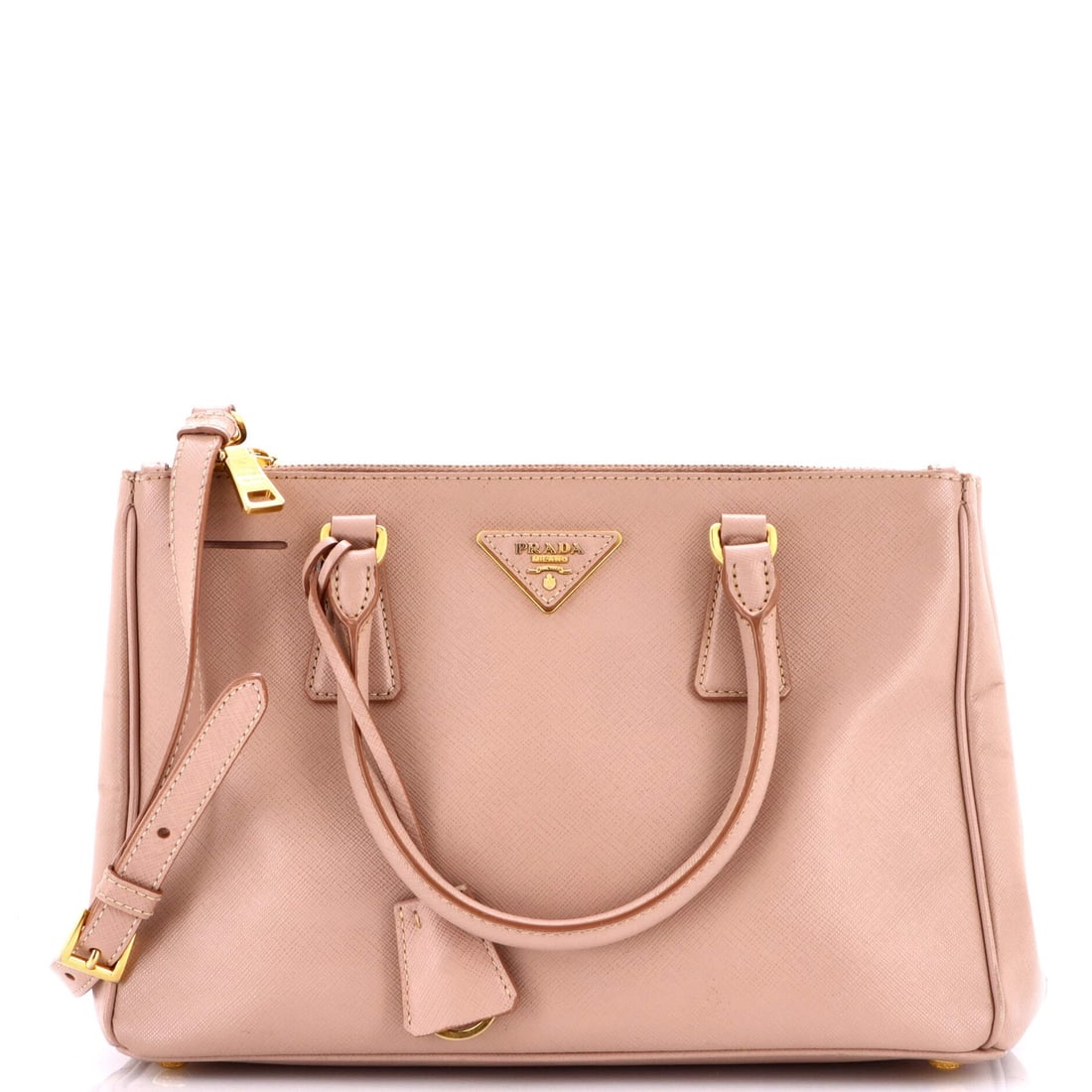 Saffiano Leather Lux Prada Double Medium Tote Zip: Saffiano Leather Lux Prada Double Medium Tote Zip Saffiano Leather Lux Prada Double Medium Tote Zip is a neutral-toned medium-sized tote with a double zip closure, featuring a luxurious Saffiano