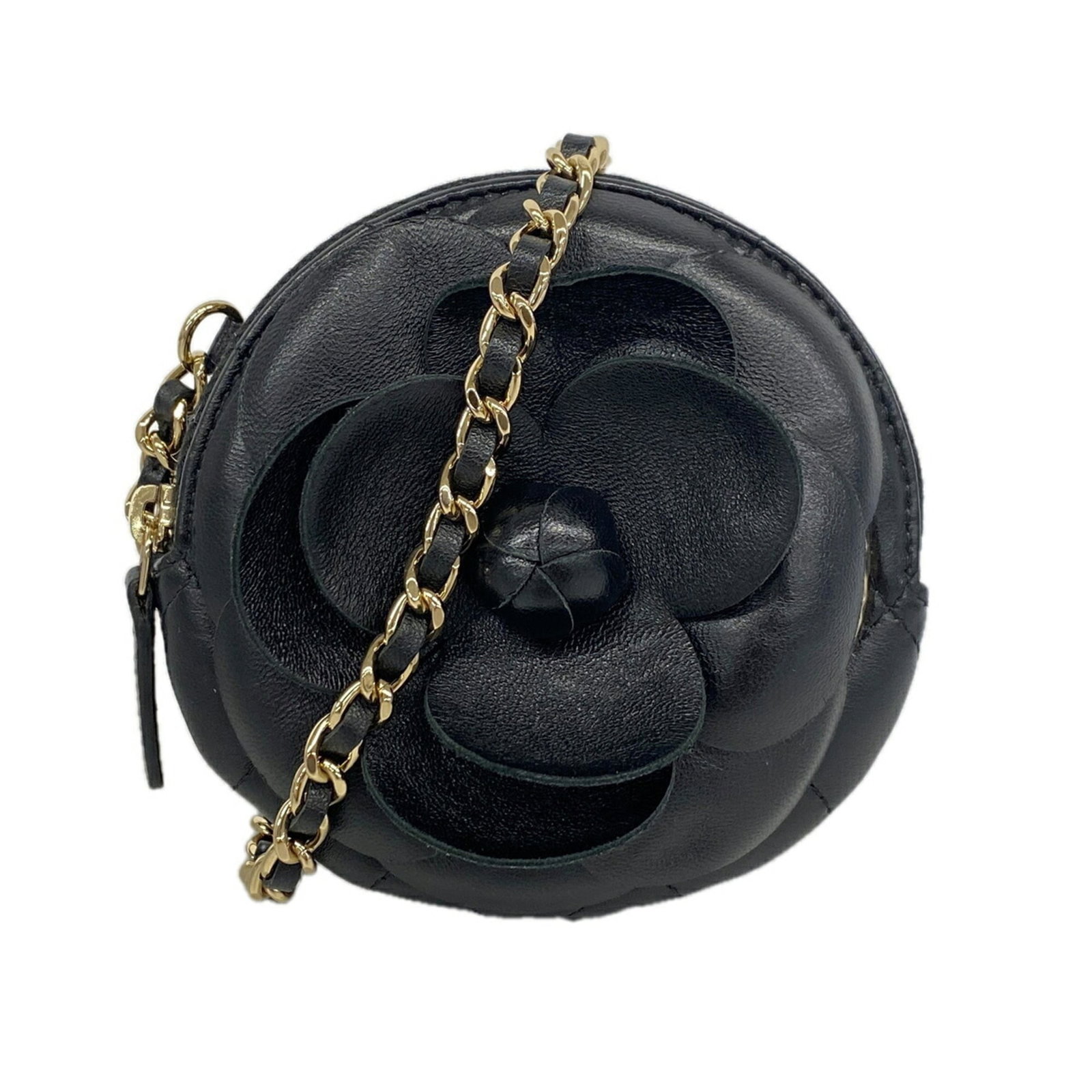 Shoulder Bag Leather Chanel: Shoulder Bag Leather Chanel Black lambskin shoulder bag from Chanel, measuring 11.5cm x 11cm x 1cm. This luxurious leather bag features a sleek design and is made from high-quality lambskin material.