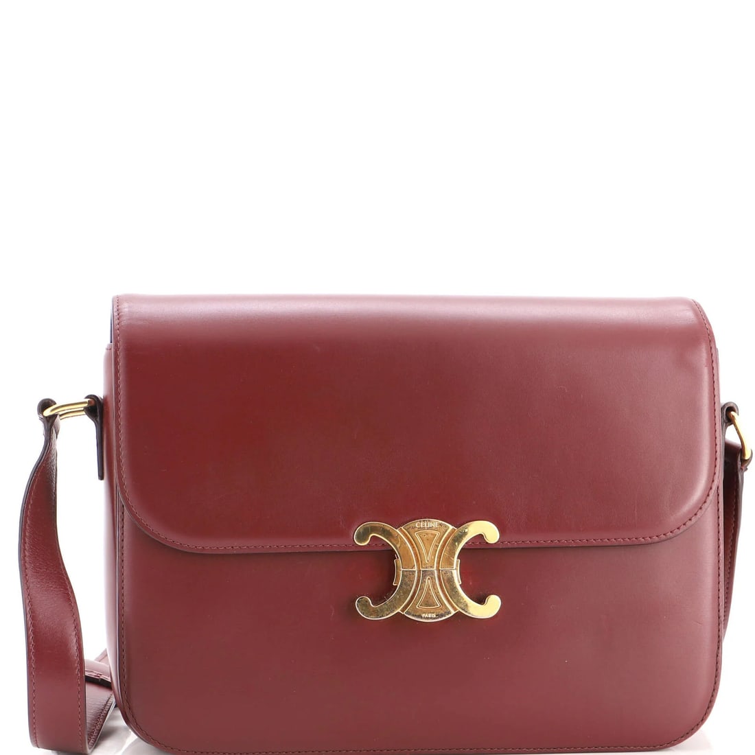 Calfskin Large Shoulder Bag Smooth Celine Triomphe: Calfskin Large Shoulder Bag Smooth Celine Triomphe Calfskin Large Shoulder Bag in Smooth Celine Triomphe Red. This stylish cross body bag features a spacious interior, adjustable straps, and a sleek r