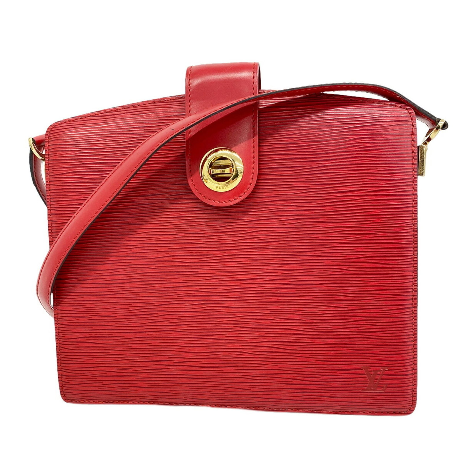 Shoulder Bag by Louis Vuitton: Shoulder Bag by Louis Vuitton Castilian red leather wraps around the body of this Louis Vuitton shoulder bag, measuring 23cm x 26cm x 4cm. The classic design and bold color make it a striking
