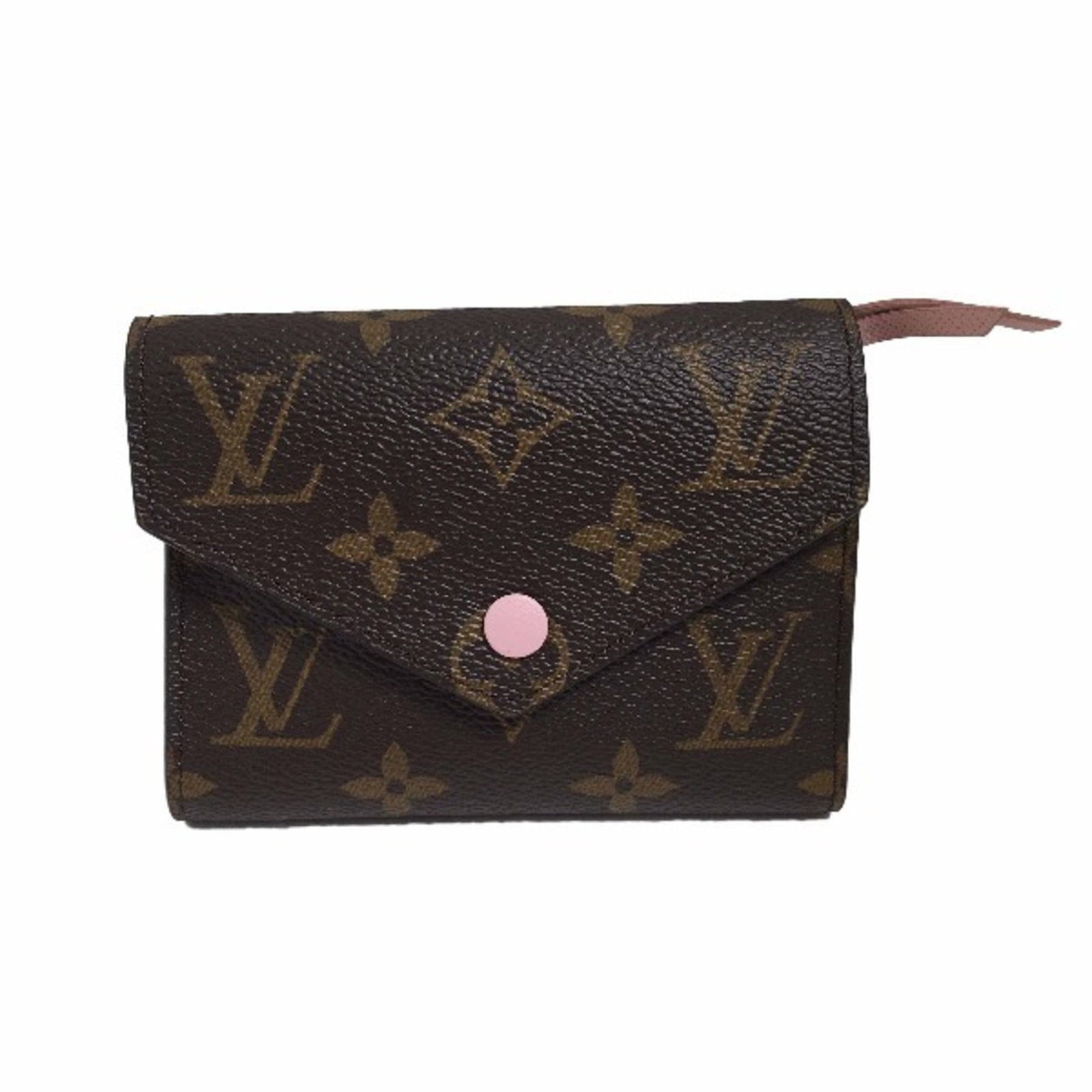 Louis Vuitton Wallet (Tri-Fold) Monogram: Louis Vuitton Wallet (Tri-Fold) Monogram Tri-fold wallet with iconic Louis Vuitton monogram in rose ballerine color, accompanied by a dust bag for added protection. This stylish accessory showcases