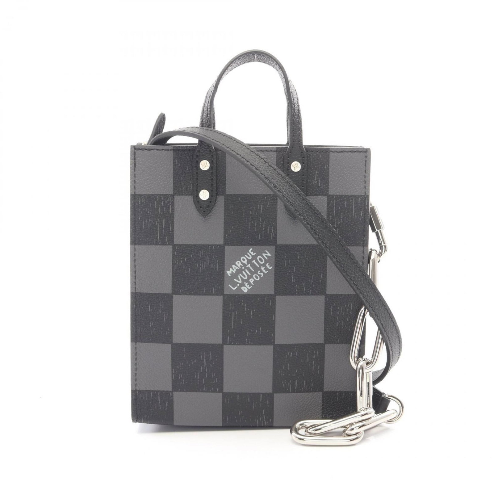 Handbag Leather Louis Vuitton: Handbag Leather Louis Vuitton Black, Damier Canvas, and Noir leather Louis Vuitton handbag with precise measurements and classic design. This stylish accessory boasts a sleek 19.5cm x 16cm x 5.5cm siz