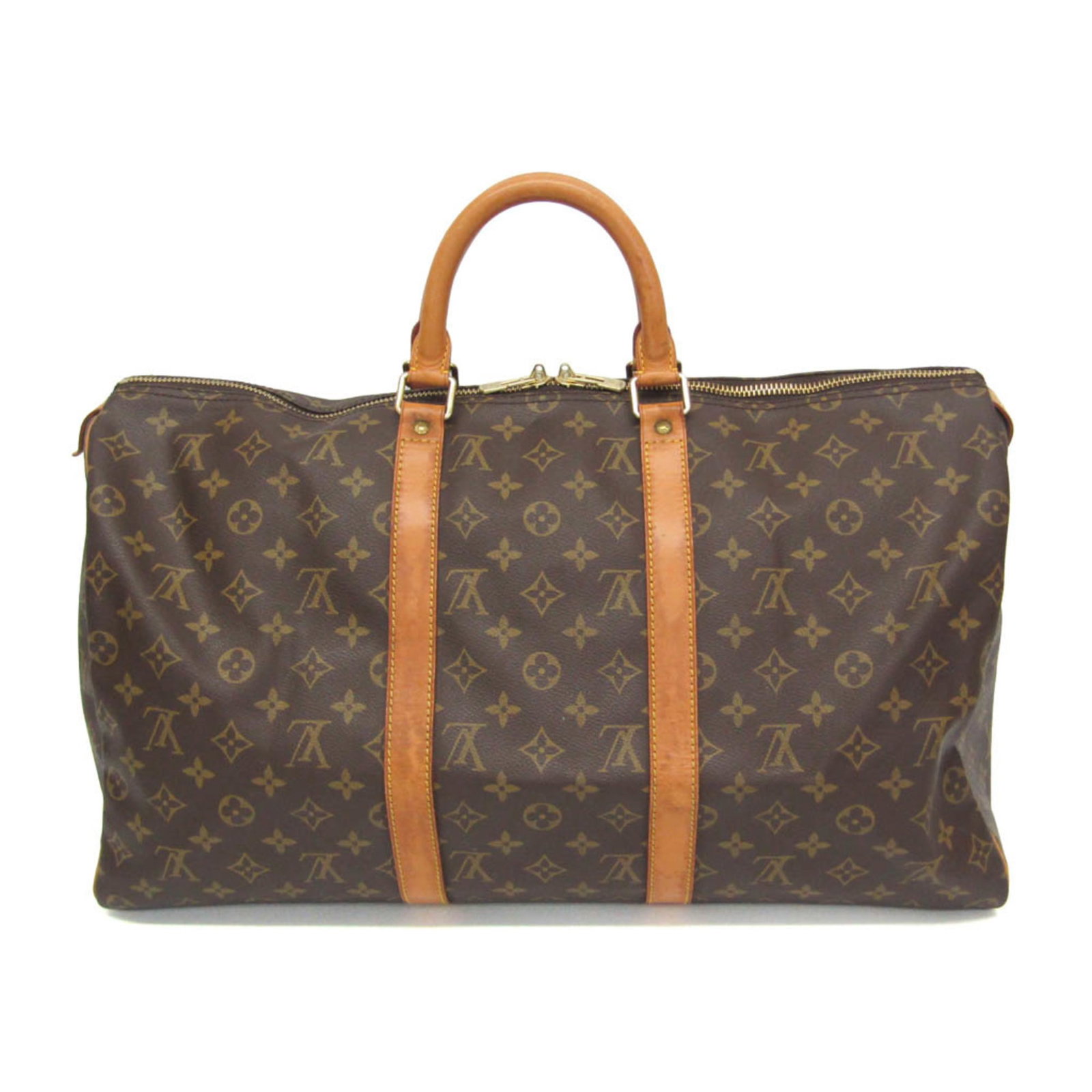 Boston Bag Handbag Louis Vuitton Monogram: Boston Bag Handbag Louis Vuitton Monogram Monogrammed with iconic Louis Vuitton design, this Brown Keepall 50 M41426 Boston bag boasts a timeless classic style. Measuring 29cm x 50cm x 22cm, its