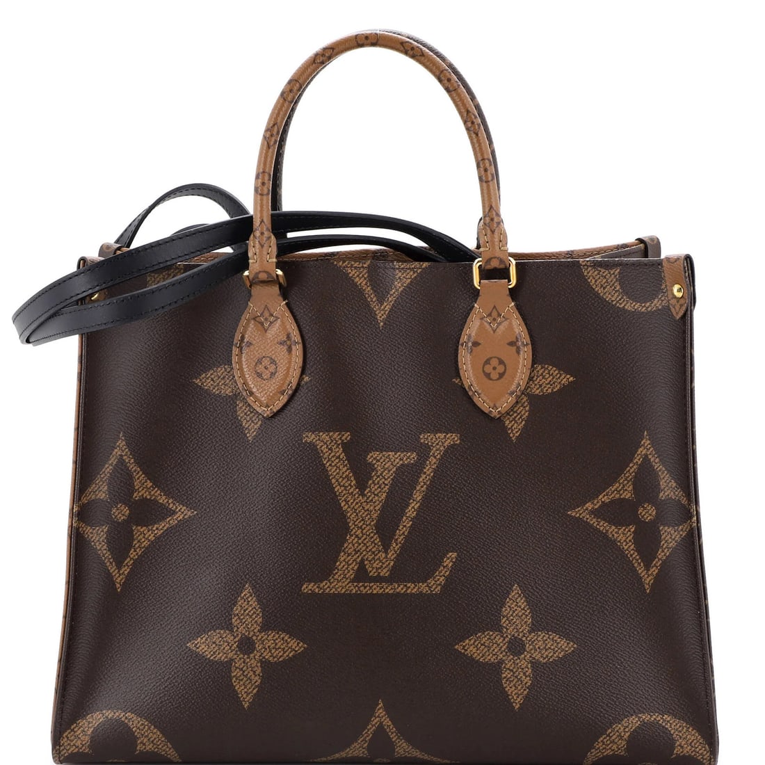 Louis Vuitton OnTheGo Tote Reverse Monogram Giant MM: Louis Vuitton OnTheGo Tote Reverse Monogram Giant MM Brown Louis Vuitton OnTheGo Tote Reverse Monogram Giant MM features a classic canvas coated exterior with a signature reverse monogram pattern.