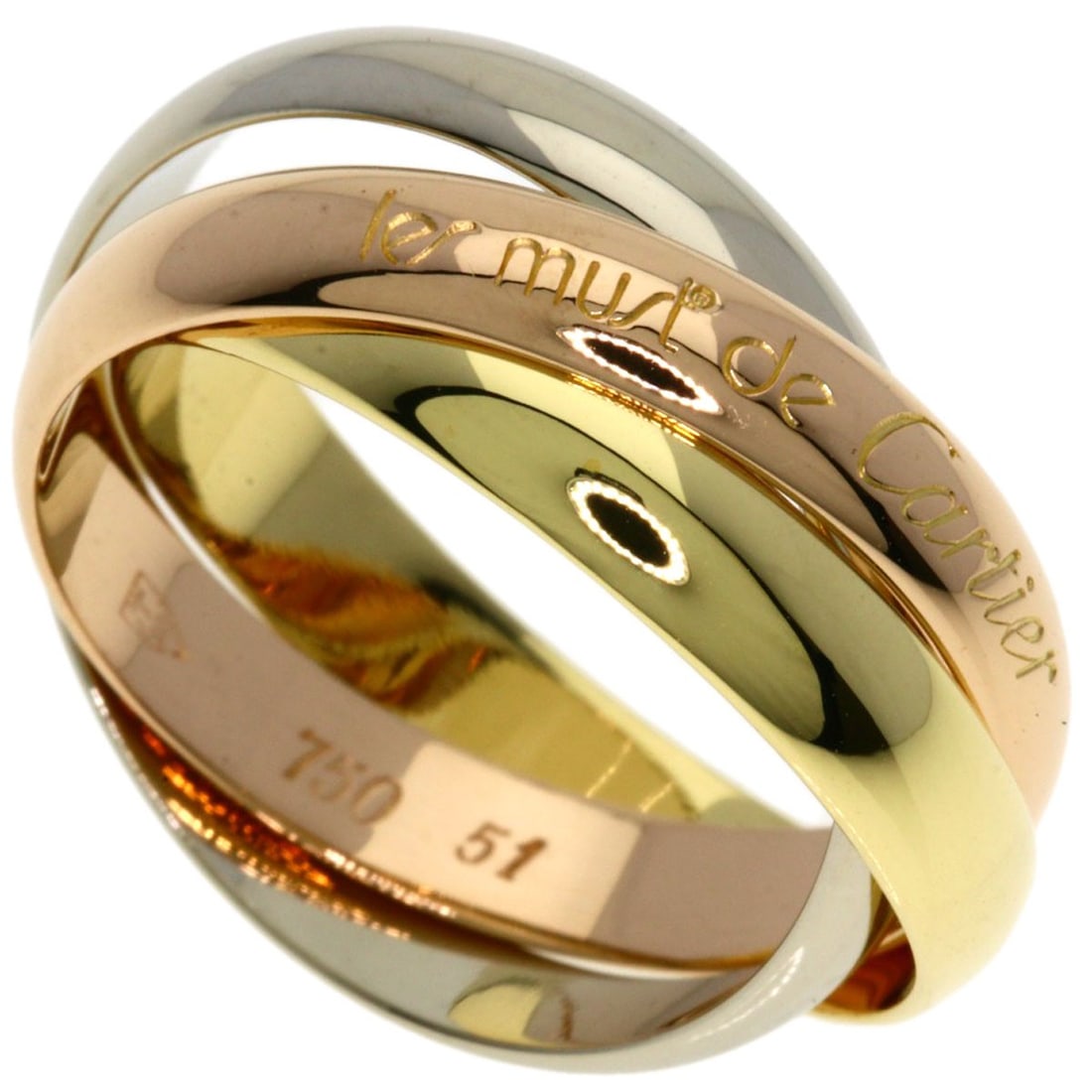Cartier Trinity #51 Ring K18 Yellow Gold K18 White Gold: Cartier Trinity #51 Ring K18 Yellow Gold K18 White Gold K18 Yellow Gold and White Gold Cartier Trinity Ring, size 5.75, features a unique combination of two precious metals, showcasing the brand's sig