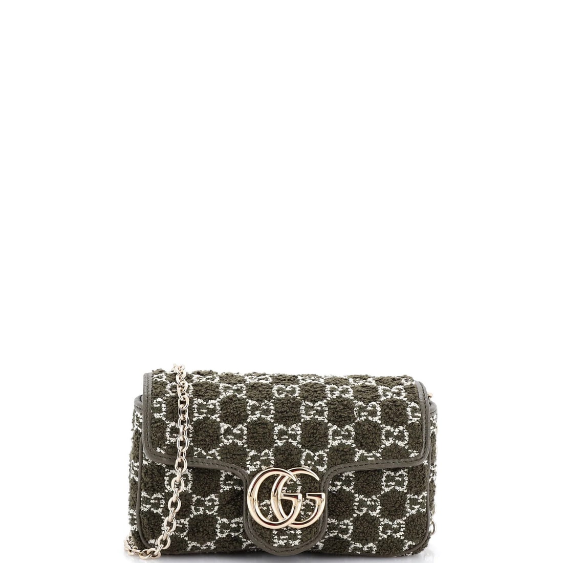 Gucci Marmont Tweed Matelasse Boucle Mini Bag: Gucci Marmont Tweed Matelasse Boucle Mini Bag The Gucci Marmont Tweed Matelasse Boucle Mini Bag is a stylish and versatile accessory, boasting a unique Boucle tweed exterior in a vibrant green hue.