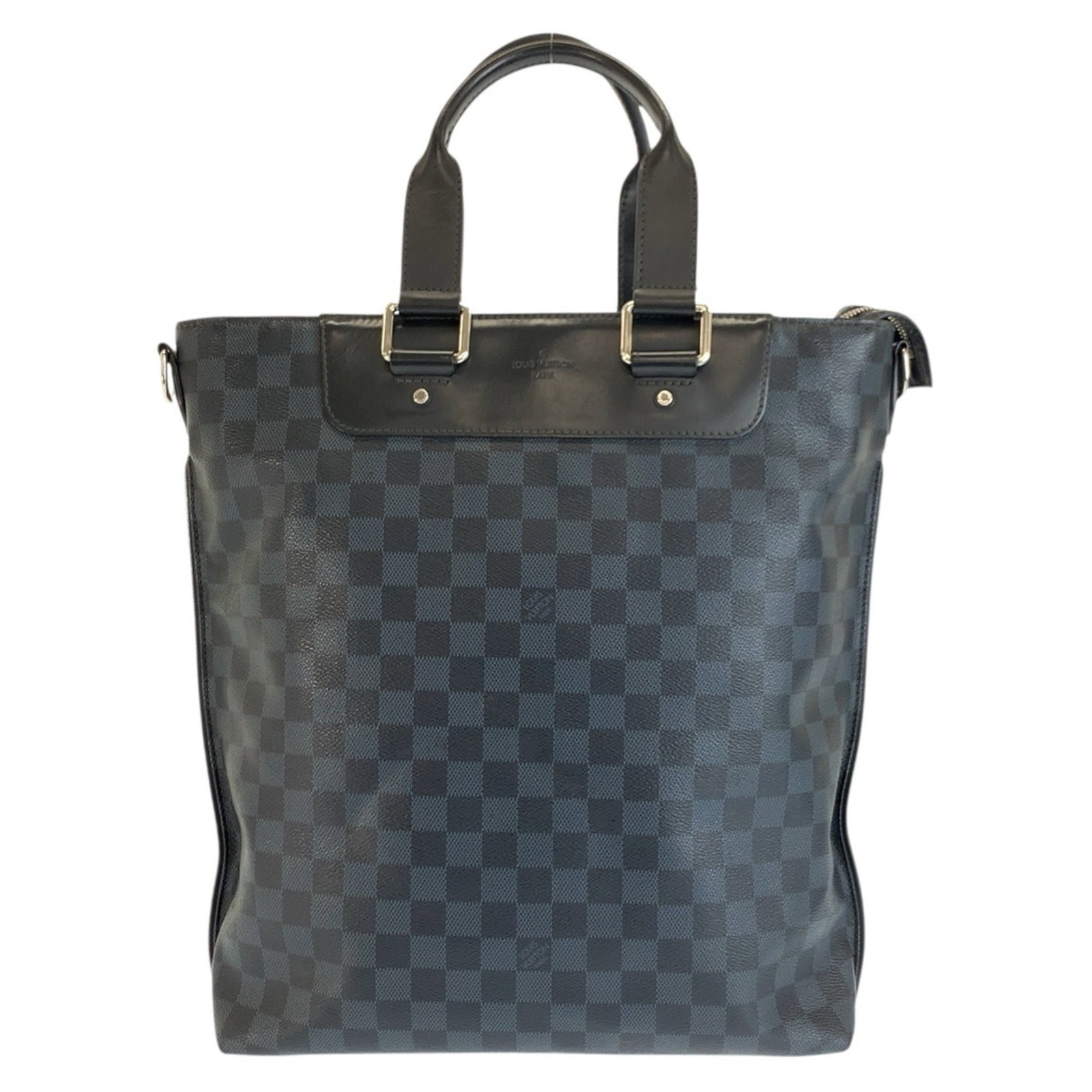 Pvc Leather Tote Bag Louis Vuitton: Pvc Leather Tote Bag Louis Vuitton Navy PVC leather tote bag from Louis Vuitton, featuring a classic design with a 36cm x 38cm x 8.5cm size. The bag's material combines leather and PVC for a unique