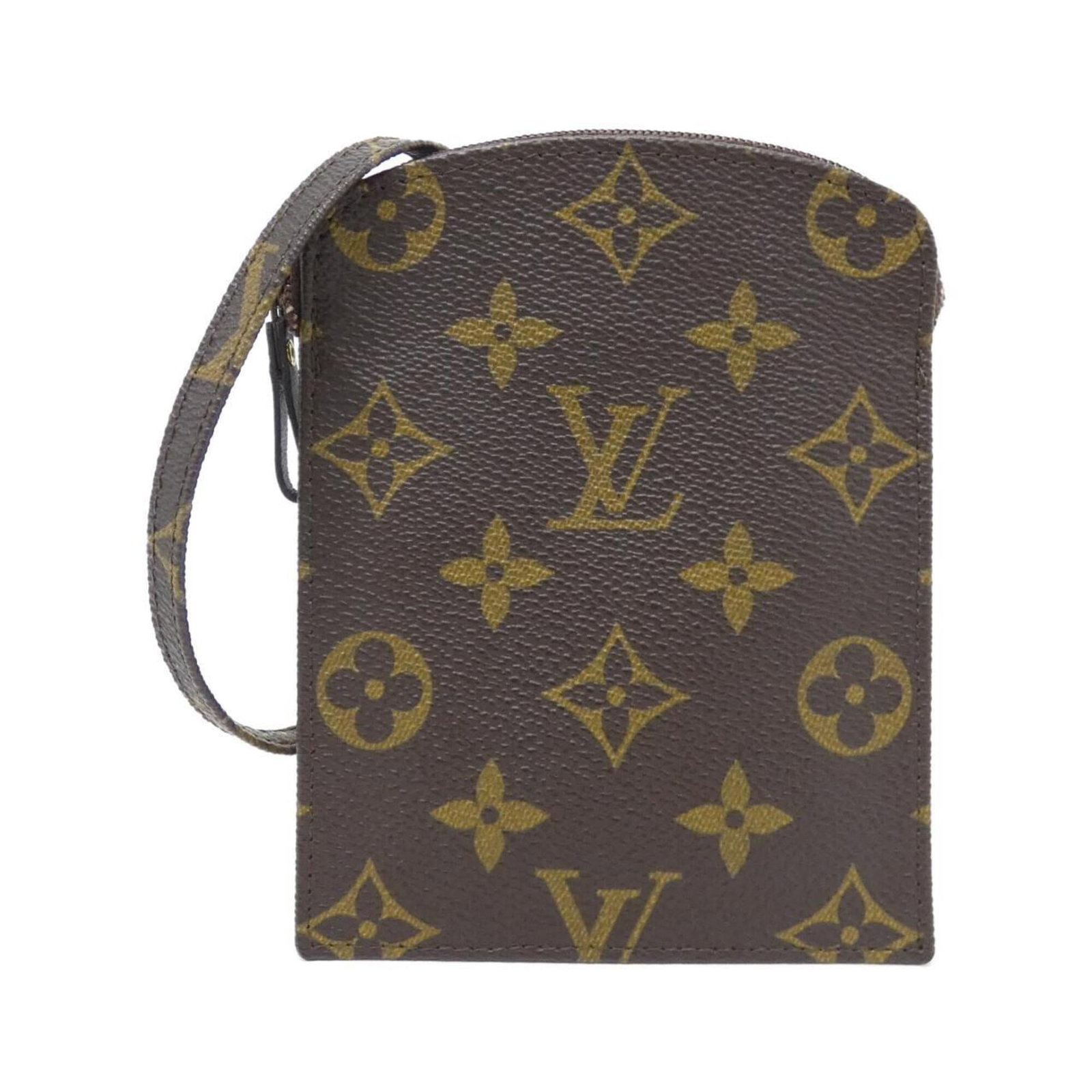 Canvas Pochette Coated Louis Vuitton: Canvas Pochette Coated Louis Vuitton Marron coated canvas and gold hardware accentuate this 14cm x 11cm x 1cm Louis Vuitton pochette, a stylish and compact accessory perfect for everyday use. The