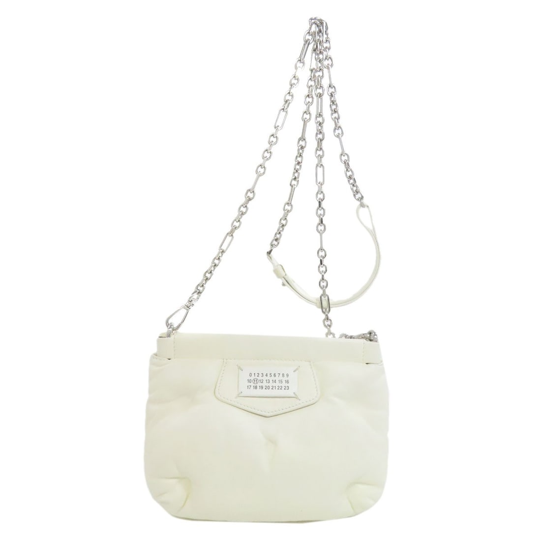 Maisonmargiela Long Shoulder Bag Calf: Maisonmargiela Long Shoulder Bag Calf White calf shoulder bag with a long shoulder strap. The bag's exterior is made of white calf material, and its style is characterized as a shoulder bag. This bag