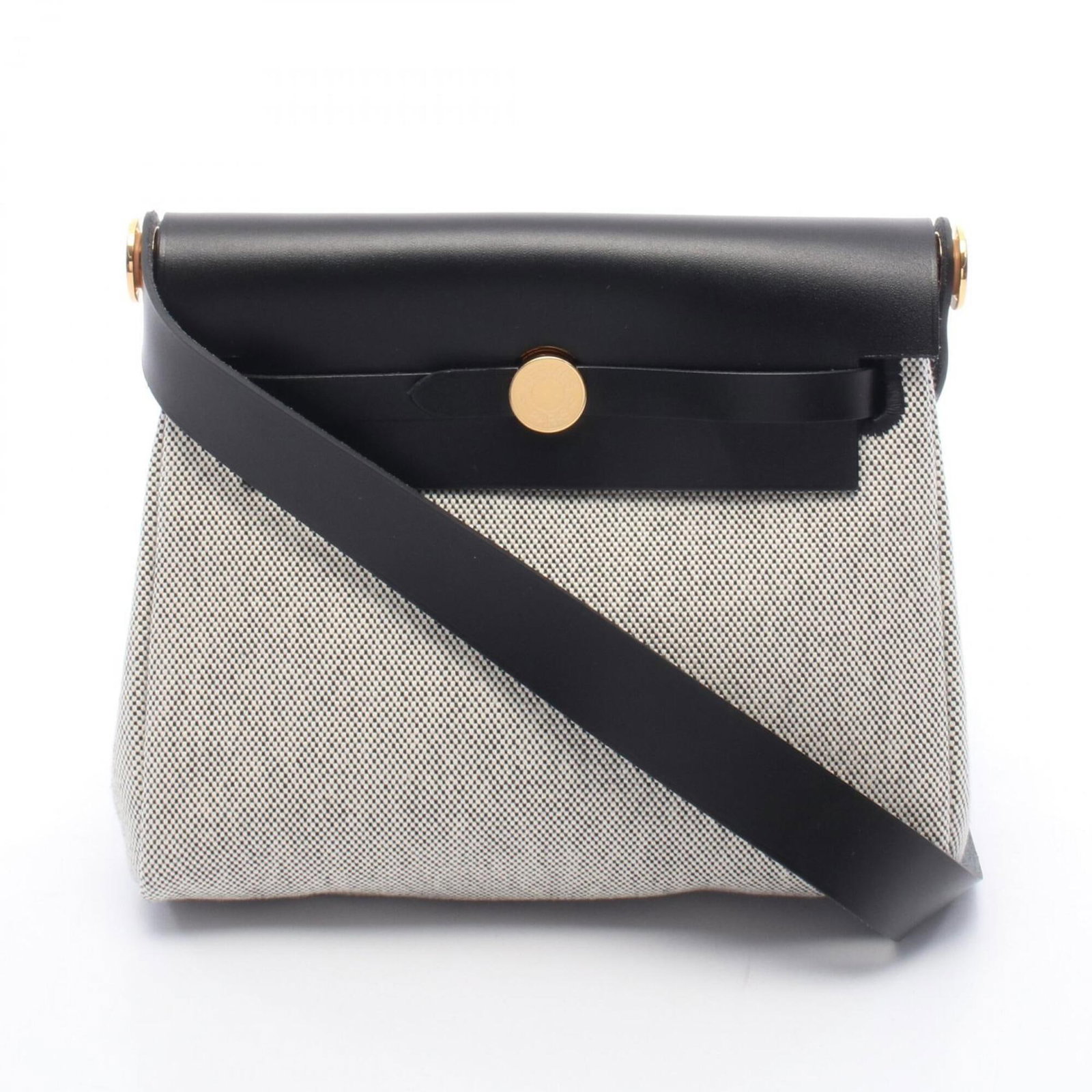 Hermes Handbag Shoulder Bag Canvas Toile H: Hermes Handbag Shoulder Bag Canvas Toile H Canvas Toile H shoulder bag from iconic French fashion house Hermes, featuring a timeless design in black and gray hues. This stylish and compact bag