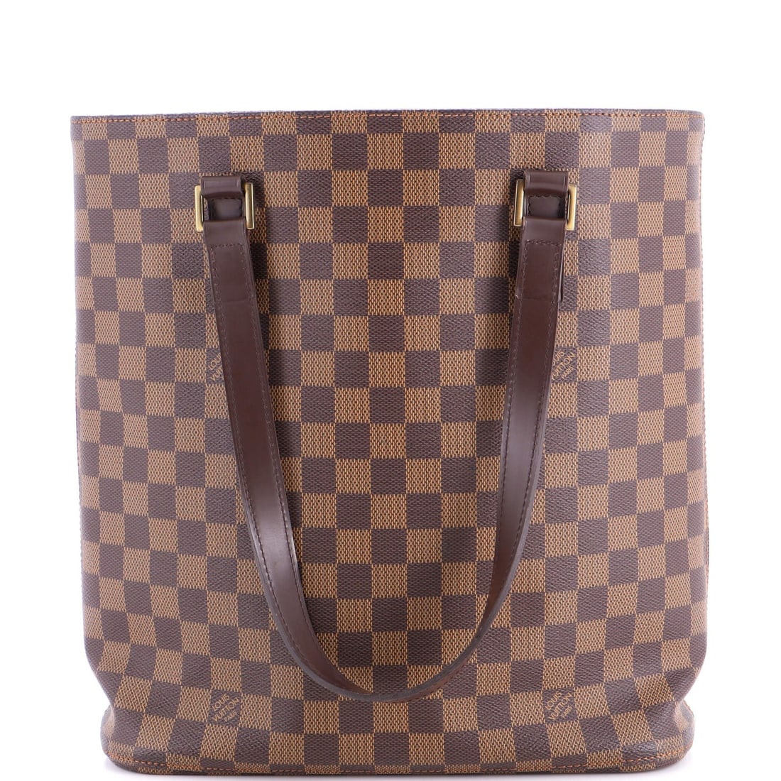 Louis Vuitton GM Damier Tote Vavin: Louis Vuitton GM Damier Tote Vavin Brown Louis Vuitton GM Damier Tote Vavin, featuring a classic canvas coated exterior with minor creases and scuffs, measures 13" high and 12" wide. The interior boas