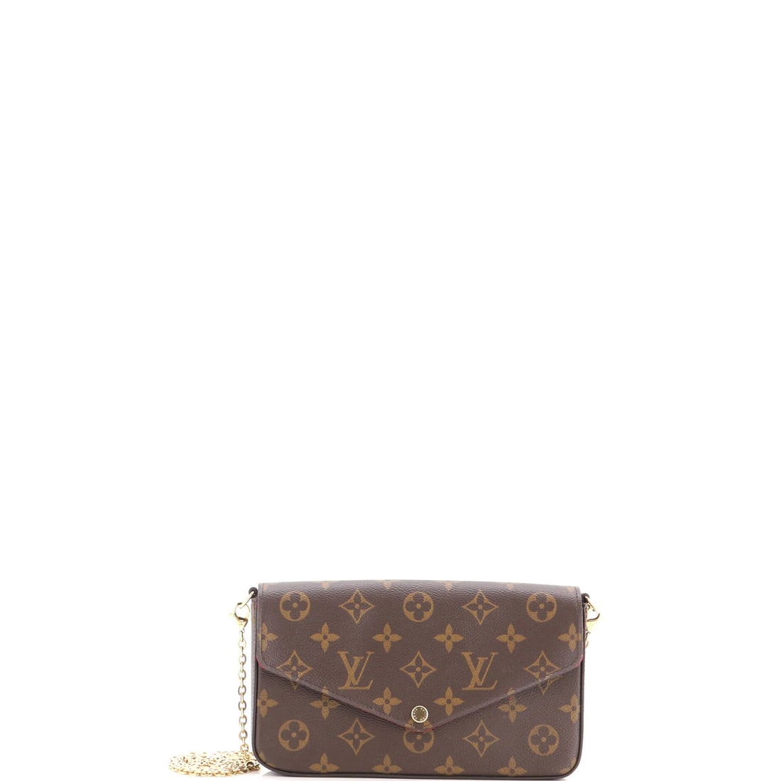 Monogram Pochette Canvas Vuitton Felicie Louis: Monogram Pochette Canvas Vuitton Felicie Louis The Louis Vuitton Felicie Pochette Monogram Canvas Vuitton is a stylish cross body bag with a classic design. Measuring 4.5" tall and 8" wide, this brown