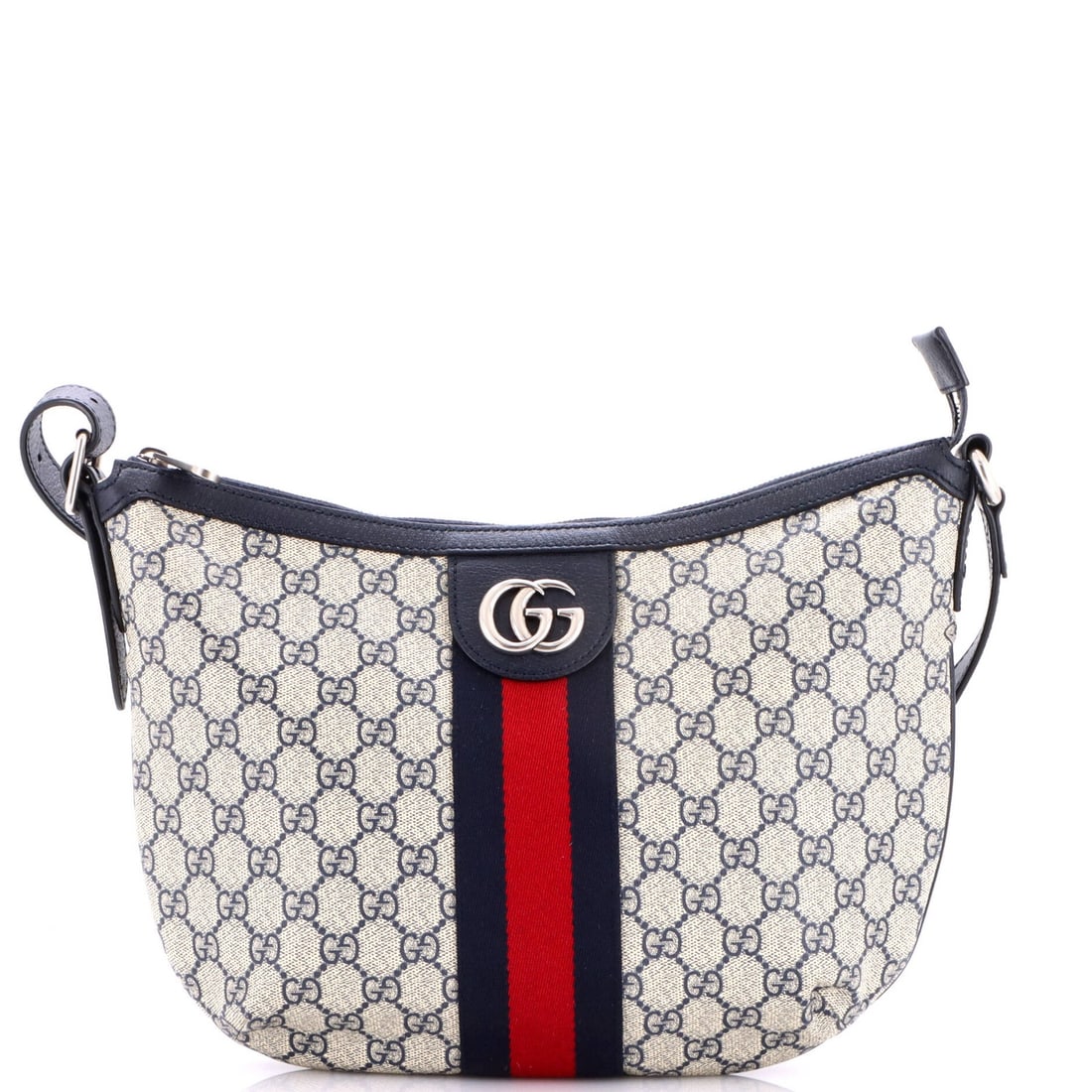Small Half Moon Gucci Ophidia Coated Canvas Hobo GG: Small Half Moon Gucci Ophidia Coated Canvas Hobo GG Small Half Moon Gucci Ophidia Coated Canvas Hobo GG in excellent condition, featuring a classic cross body design with a blue canvas exterior and ne