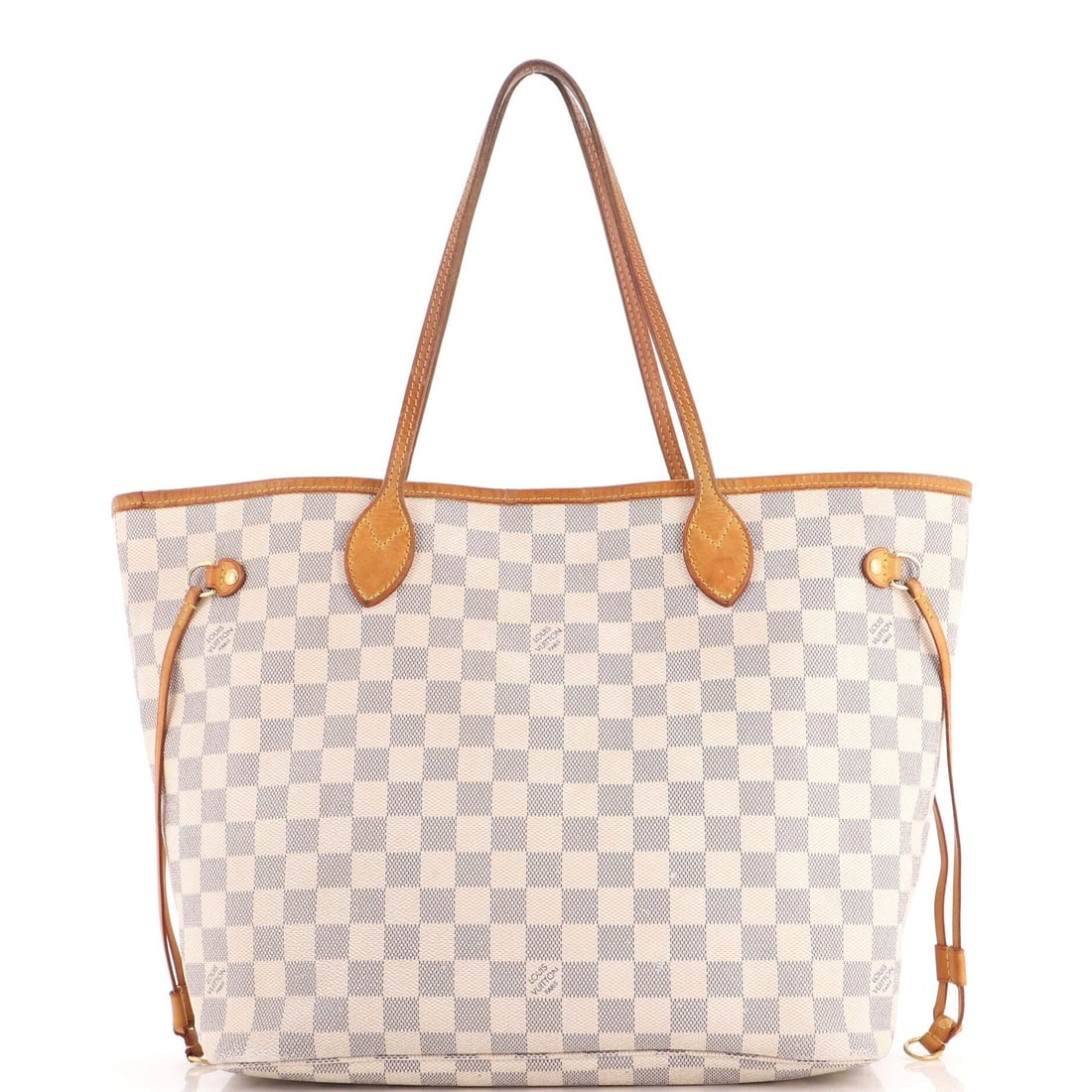 Louis Vuitton Neverfull NM Tote Damier MM: Louis Vuitton Neverfull NM Tote Damier MM White Louis Vuitton Neverfull NM Tote Damier MM in Fair Condition. This canvas coated tote features a classic Damier MM pattern, gold hardware, and a neutral
