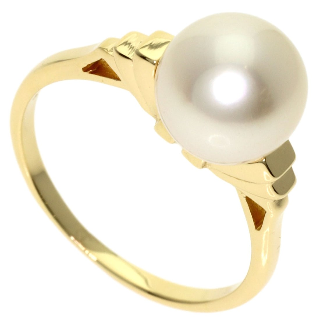 K14 Yellow Gold Pearl Ring Mikimoto: K14 Yellow Gold Pearl Ring Mikimoto K14 Yellow Gold Pearl Ring Mikimoto is a stunning piece featuring a pearl as the main stone, set in K14 Yellow Gold. The ring's gold metal and 5.75 US size make it