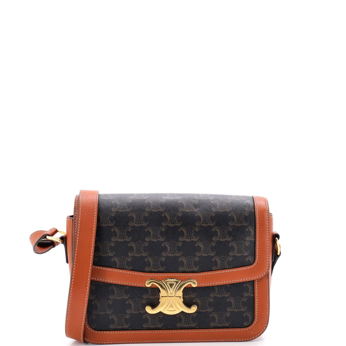 Triomphe Celine Coated Canvas Medium Shoulder Bag: Triomphe Celine Coated Canvas Medium Shoulder Bag Canvas Coated Brown Triomphe Shoulder Bag with Leather Interior. This medium-sized Triomphe shoulder bag features a canvas coated exterior in brown, w