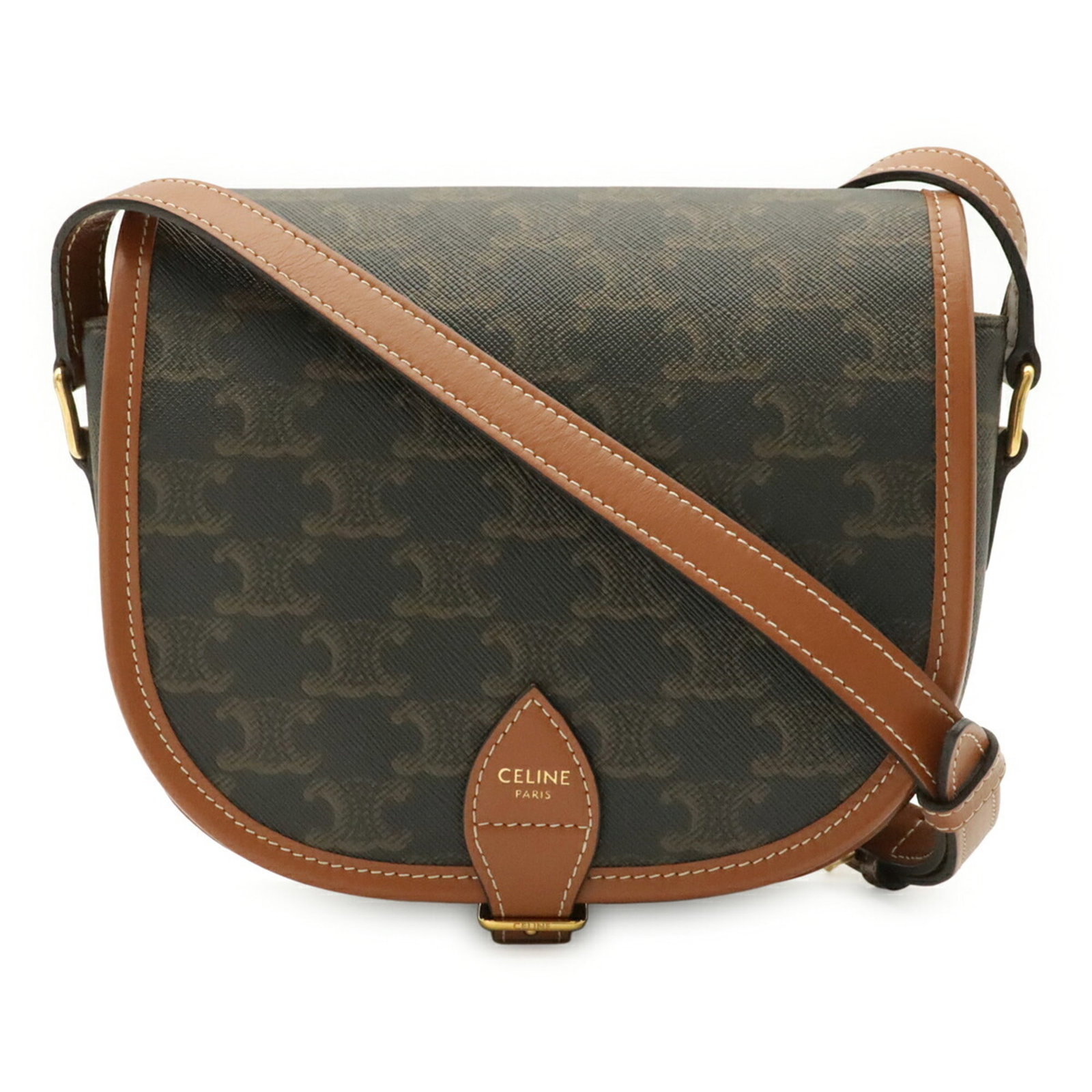 Pochette Canvas Shoulder Bag Celine: Pochette Canvas Shoulder Bag Celine Canvas shoulder bag with a classic design, made from high-quality canvas material in a dark brown color. Measuring 17.5cm x 18cm x 9cm, this Celine pochette bag is