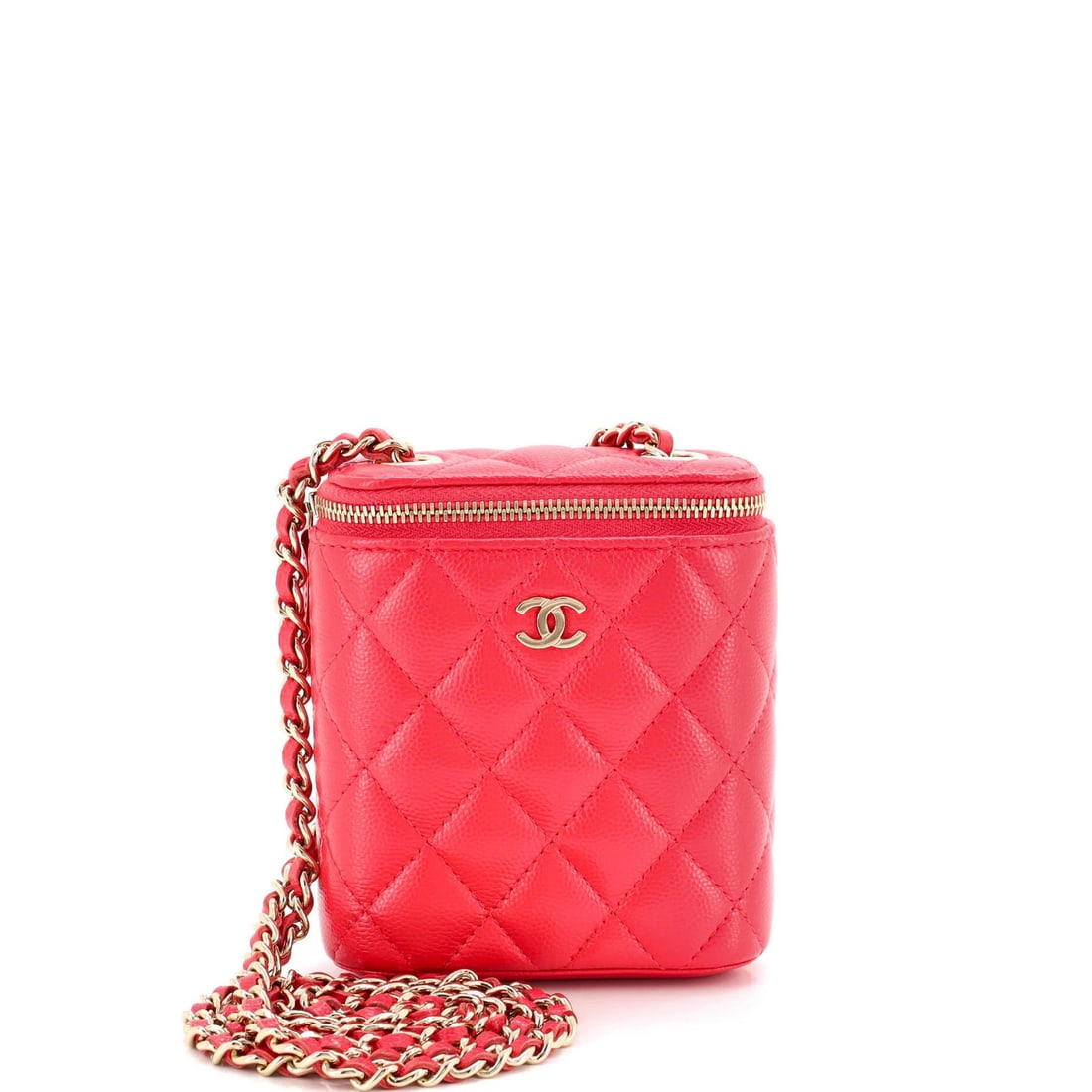 Chanel Classic Vertical Quilted Caviar Mini Case: Chanel Classic Vertical Quilted Caviar Mini Case The Chanel Classic Vertical Quilted Caviar Mini Case boasts a striking red exterior with quilted details, evoking the iconic style of the brand. With i