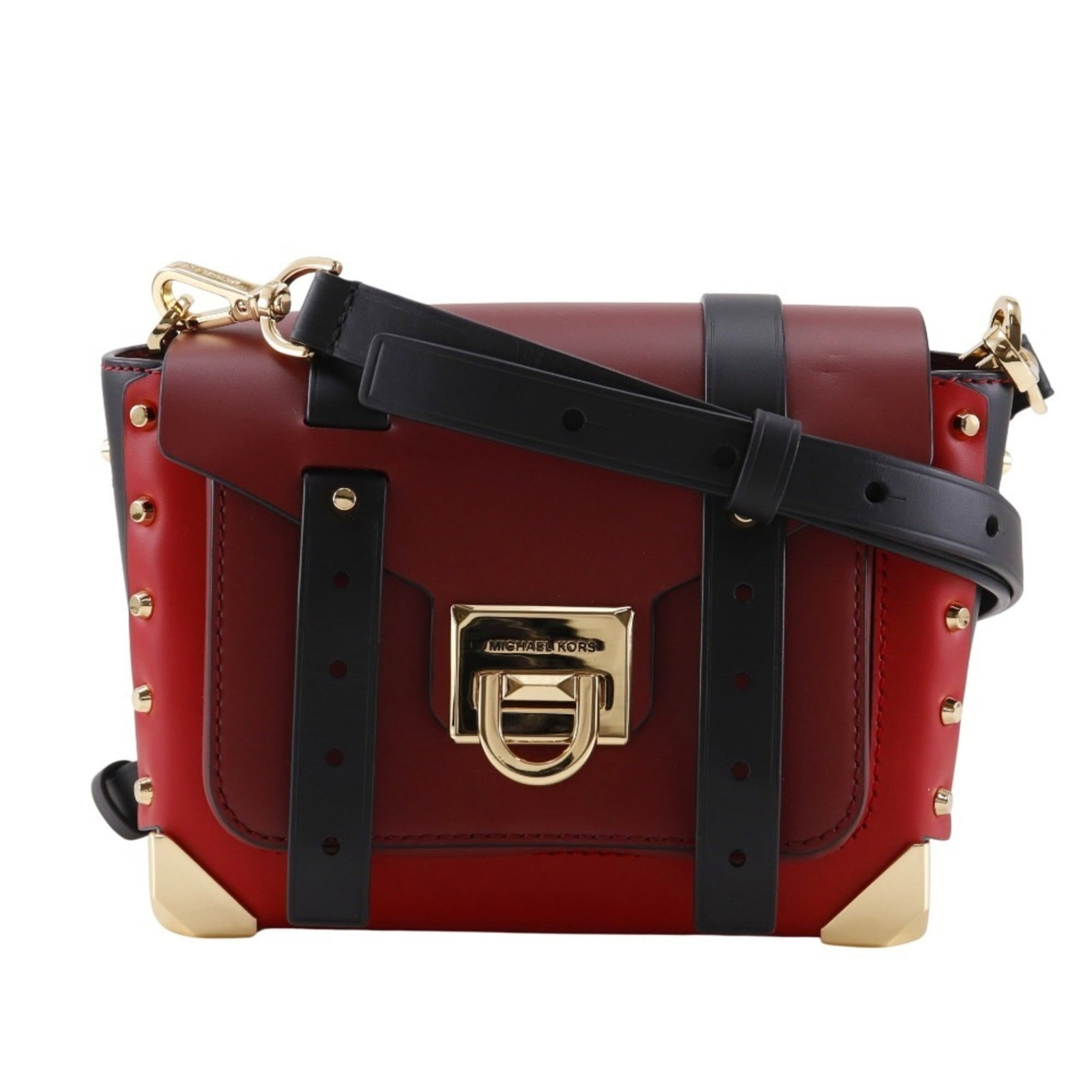Kors Leather Michael Shoulder Bag: Kors Leather Michael Shoulder Bag Red leather shoulder bag with a flap closure, measuring 15cm x 18cm x 8cm, weighing 580g. Comes with a dust bag and adjustable shoulder strap, dropping to 61cm. A